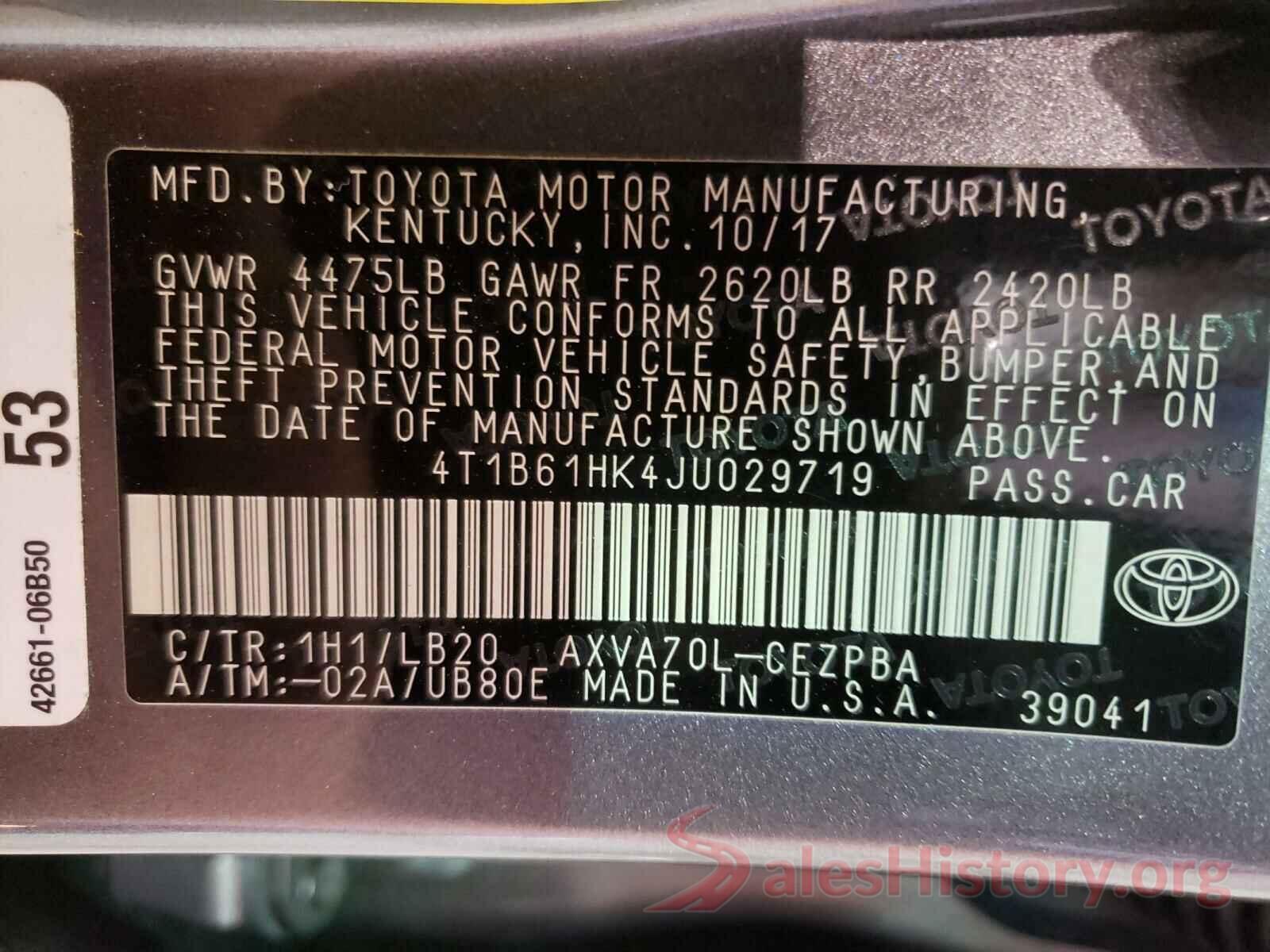 4T1B61HK4JU029719 2018 TOYOTA CAMRY