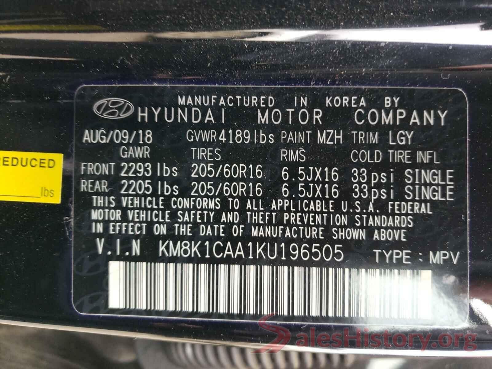 KM8K1CAA1KU196505 2019 HYUNDAI KONA