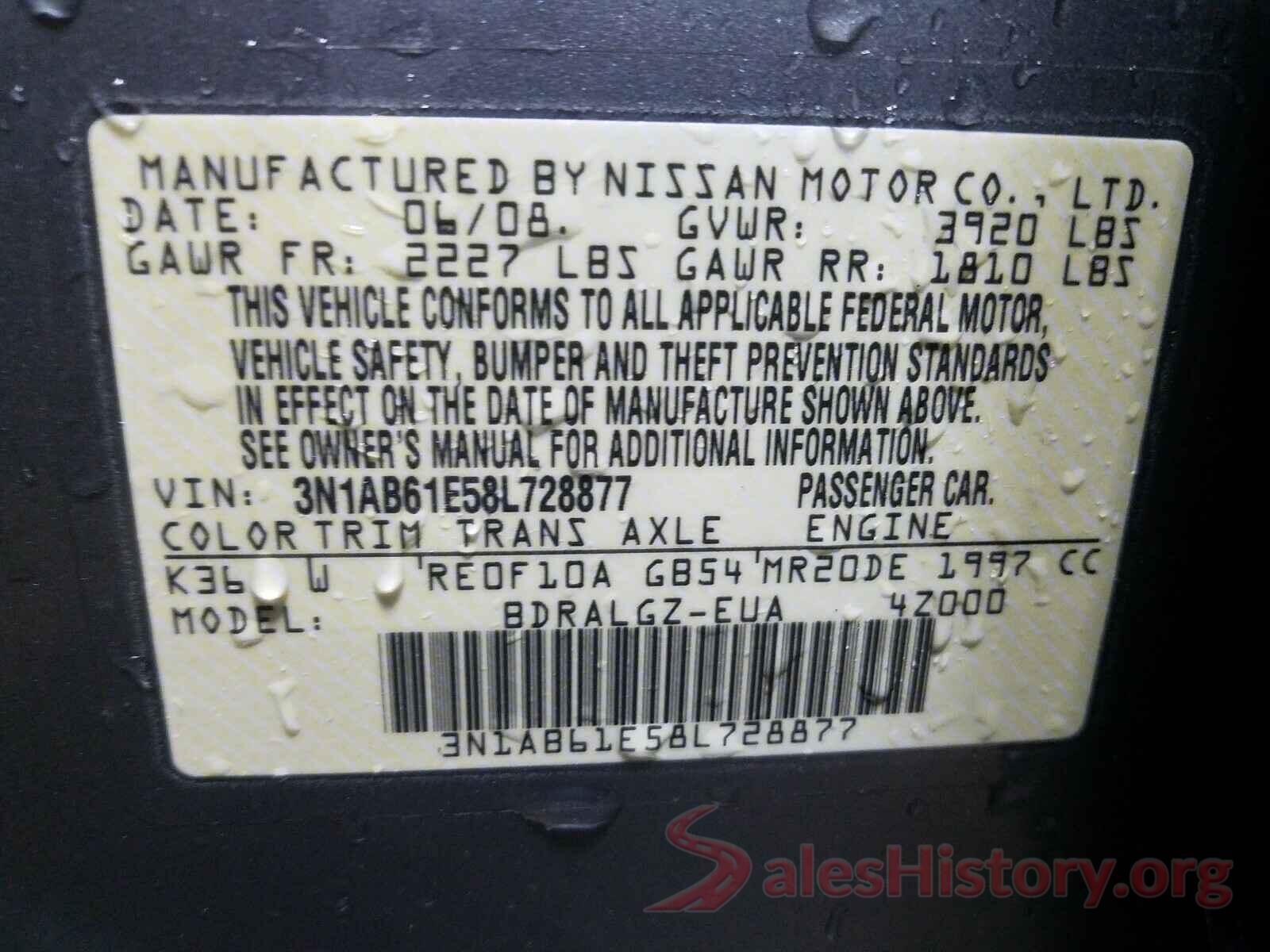 3N1AB7AP8GY258269 2008 NISSAN SENTRA