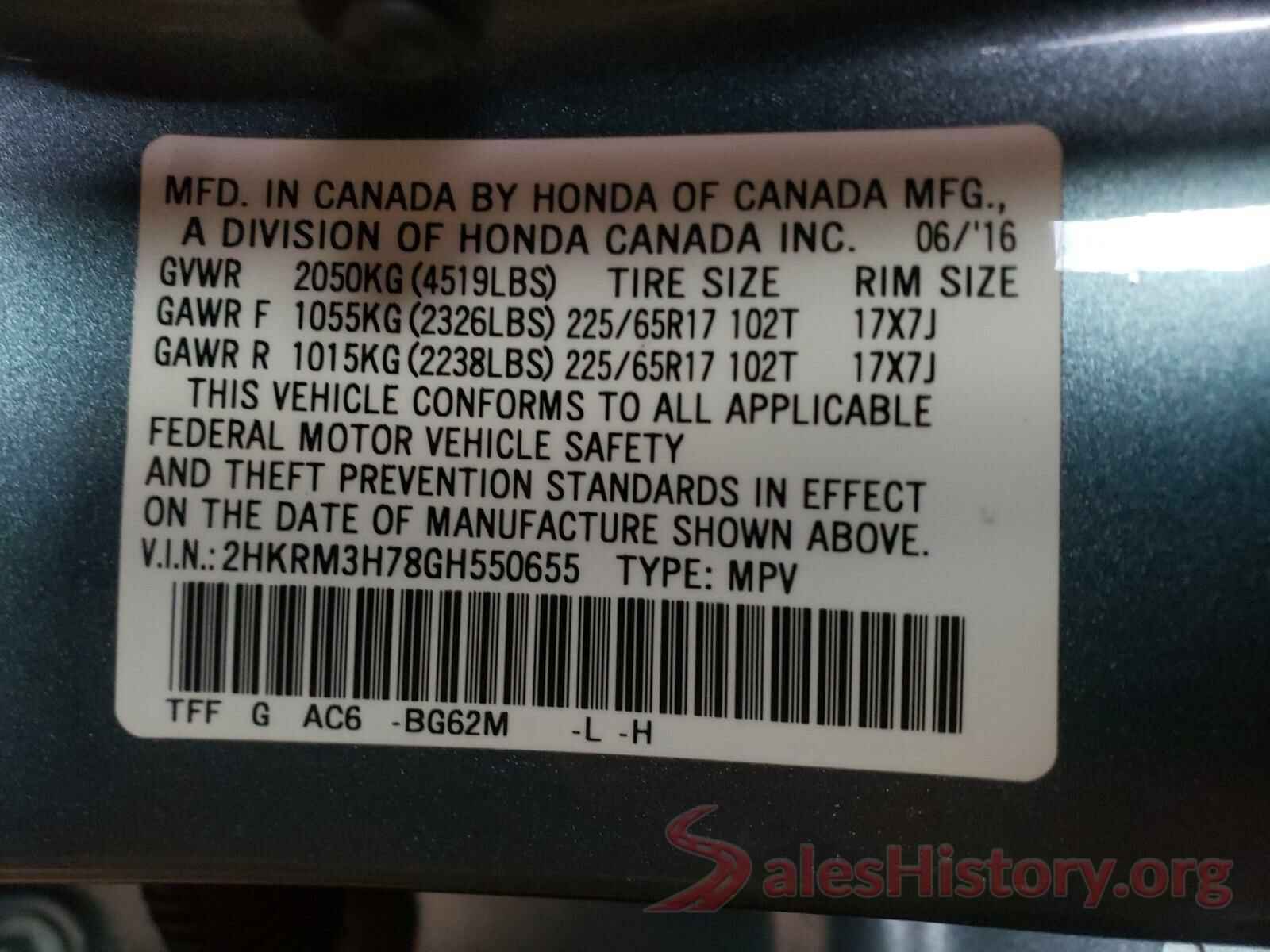 2HKRM3H78GH550655 2016 HONDA CRV