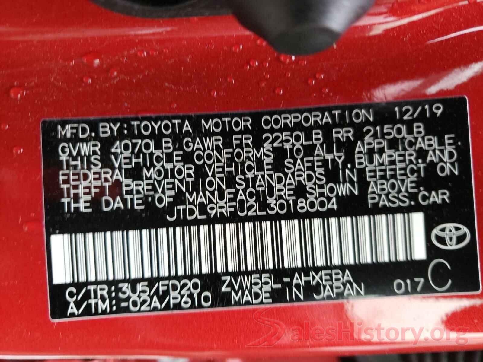 JTDL9RFU2L3018004 2020 TOYOTA PRIUS