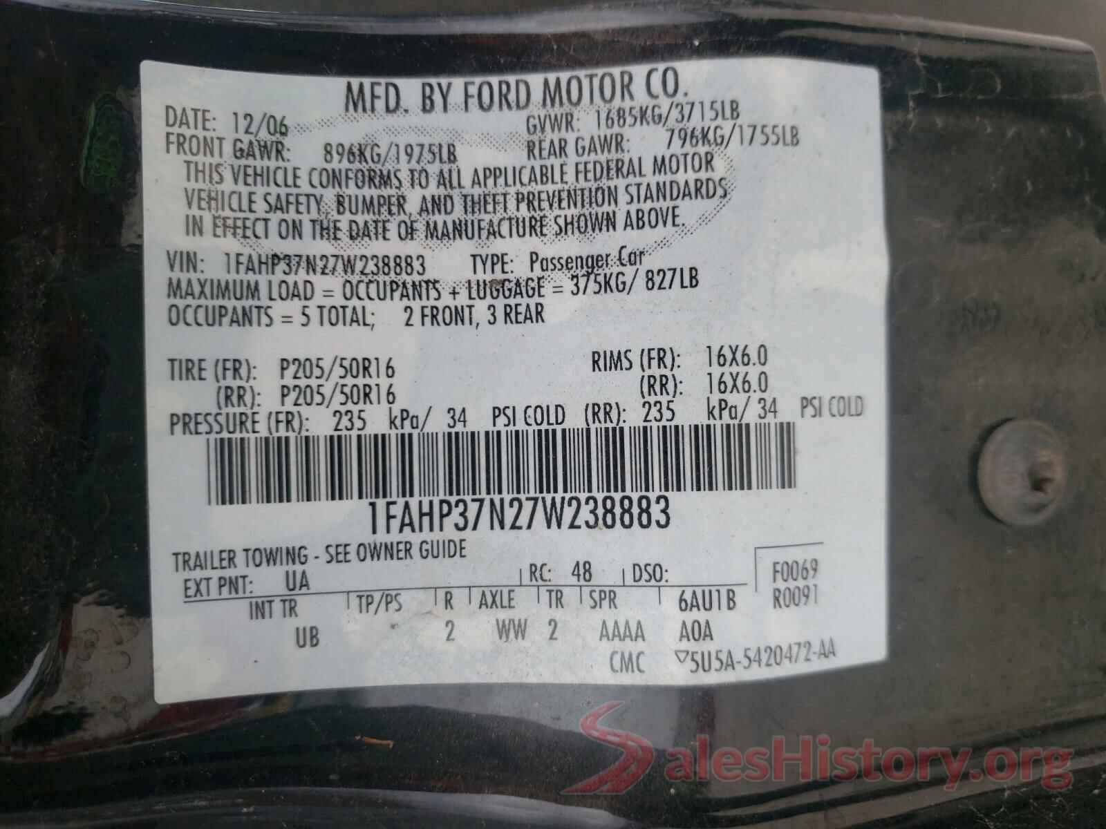 NMTKHMBX5JR005744 2007 FORD FOCUS