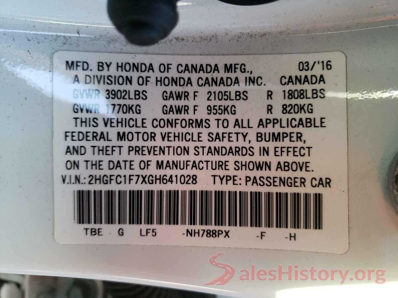 2HGFC1F7XGH641028 2016 HONDA CIVIC