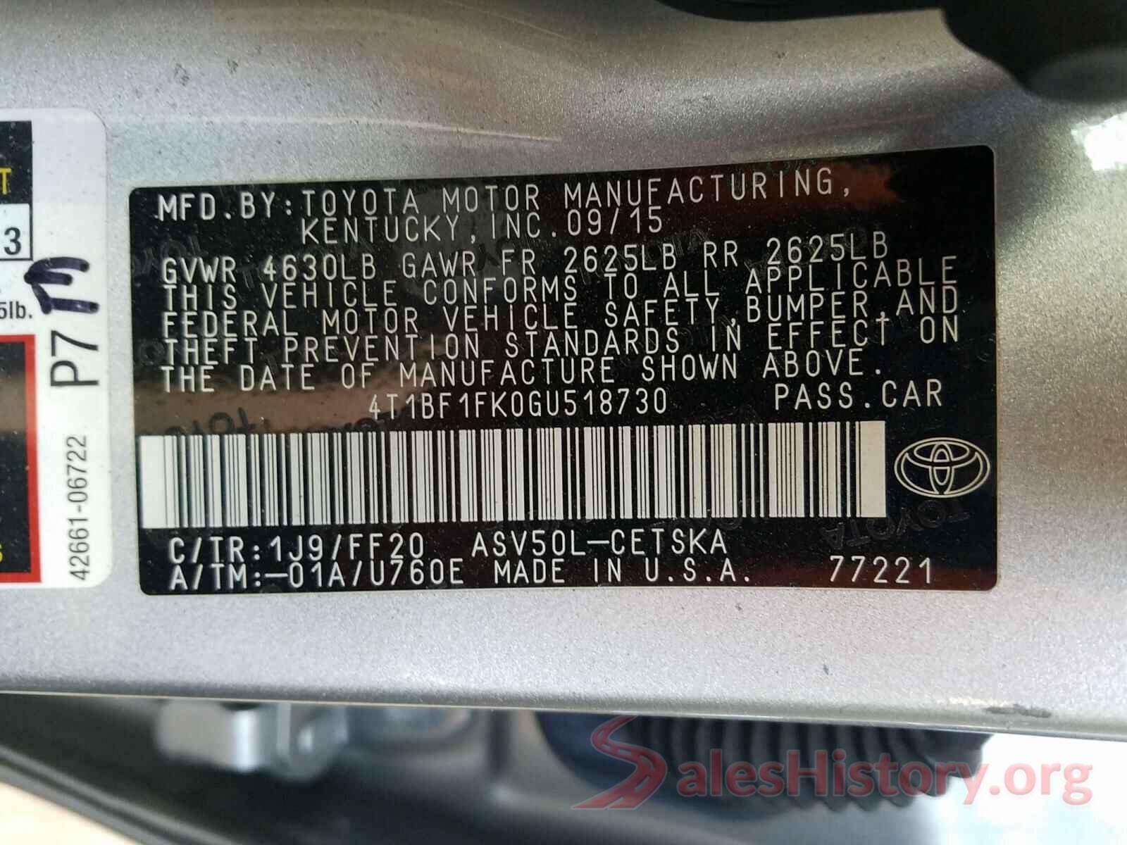 4T1BF1FK0GU518730 2016 TOYOTA CAMRY