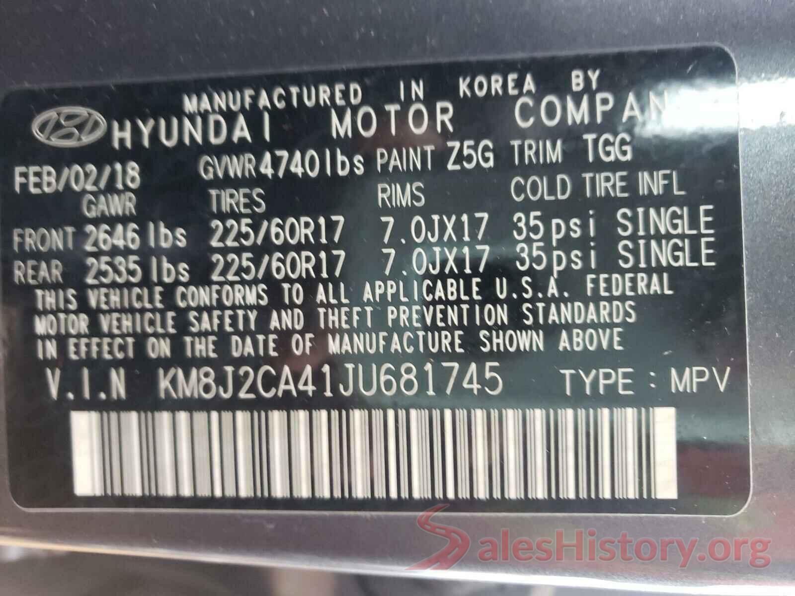 KM8J2CA41JU681745 2018 HYUNDAI TUCSON