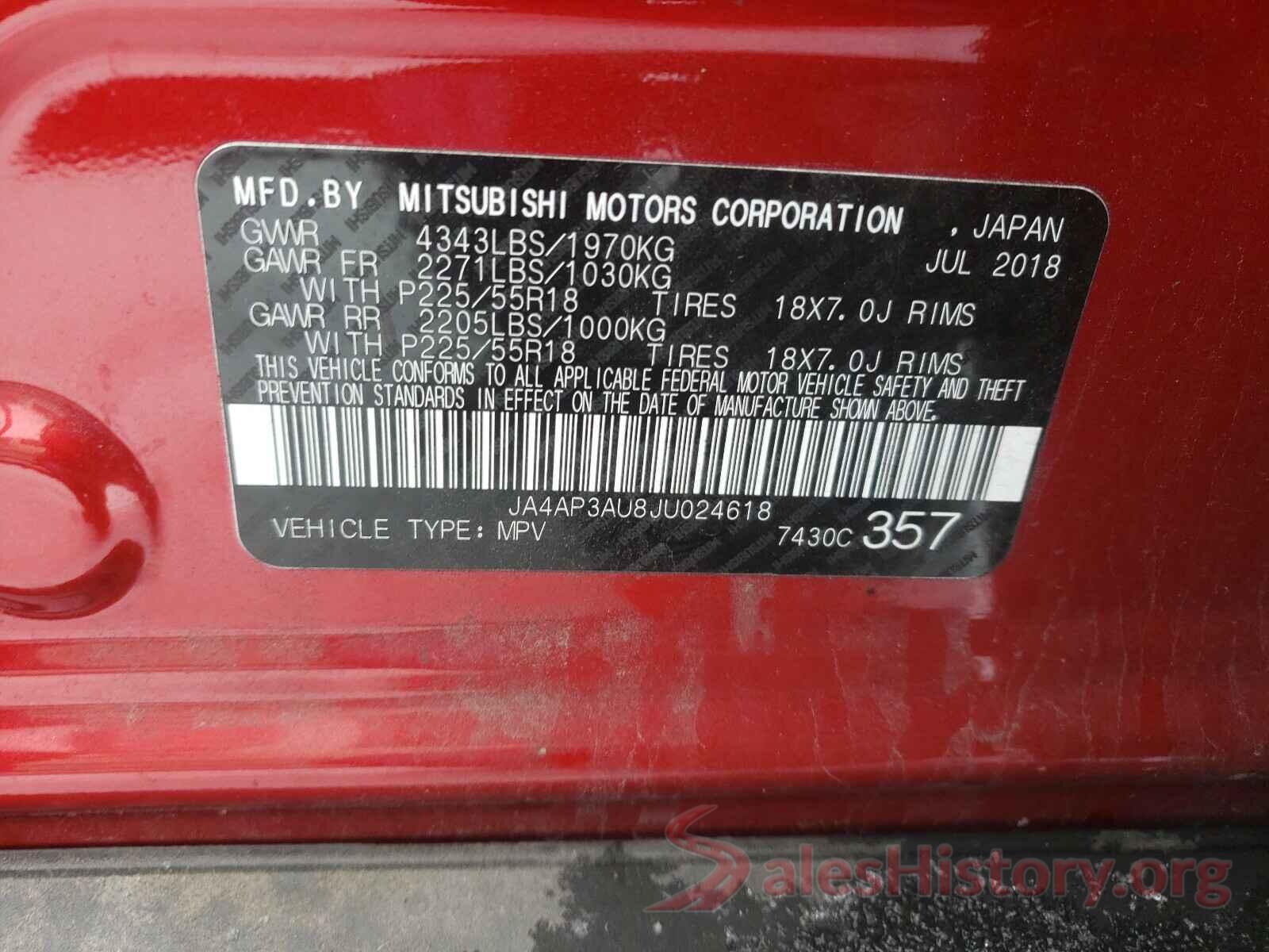 JA4AP3AU8JU024618 2018 MITSUBISHI OUTLANDER