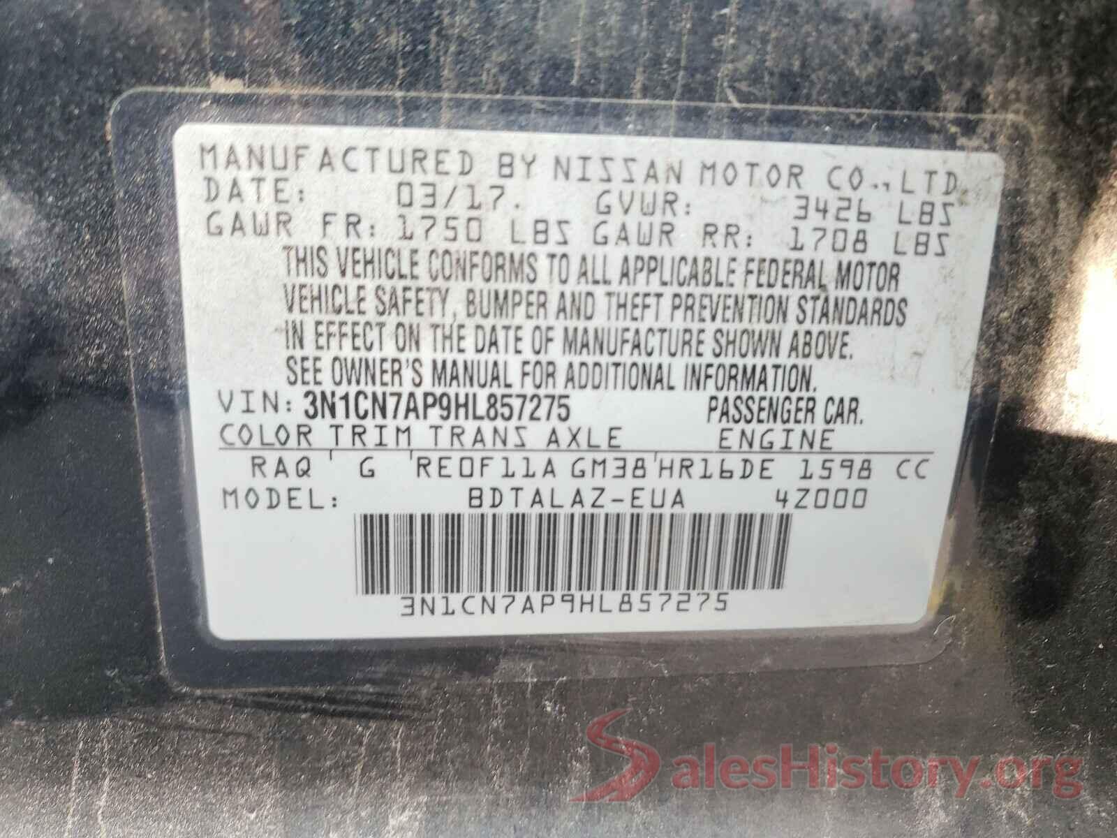 3N1CN7AP9HL857275 2017 NISSAN VERSA