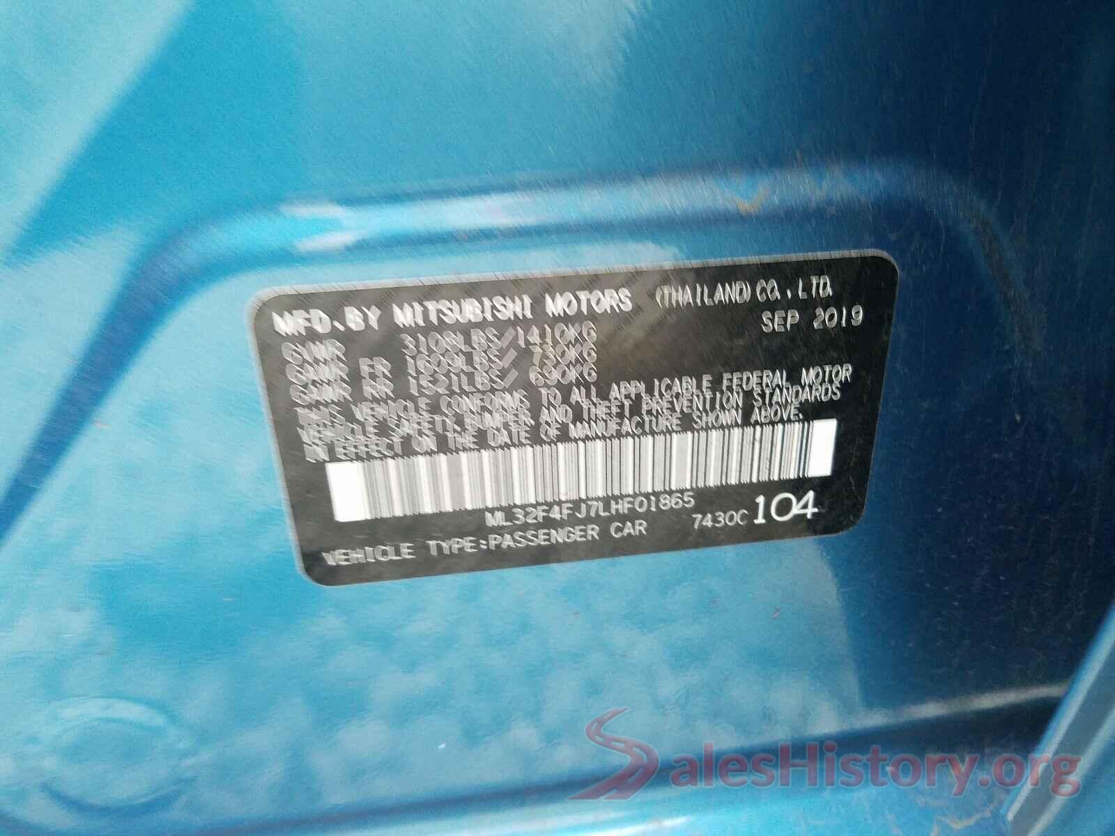 ML32F4FJ7LHF01865 2020 MITSUBISHI MIRAGE