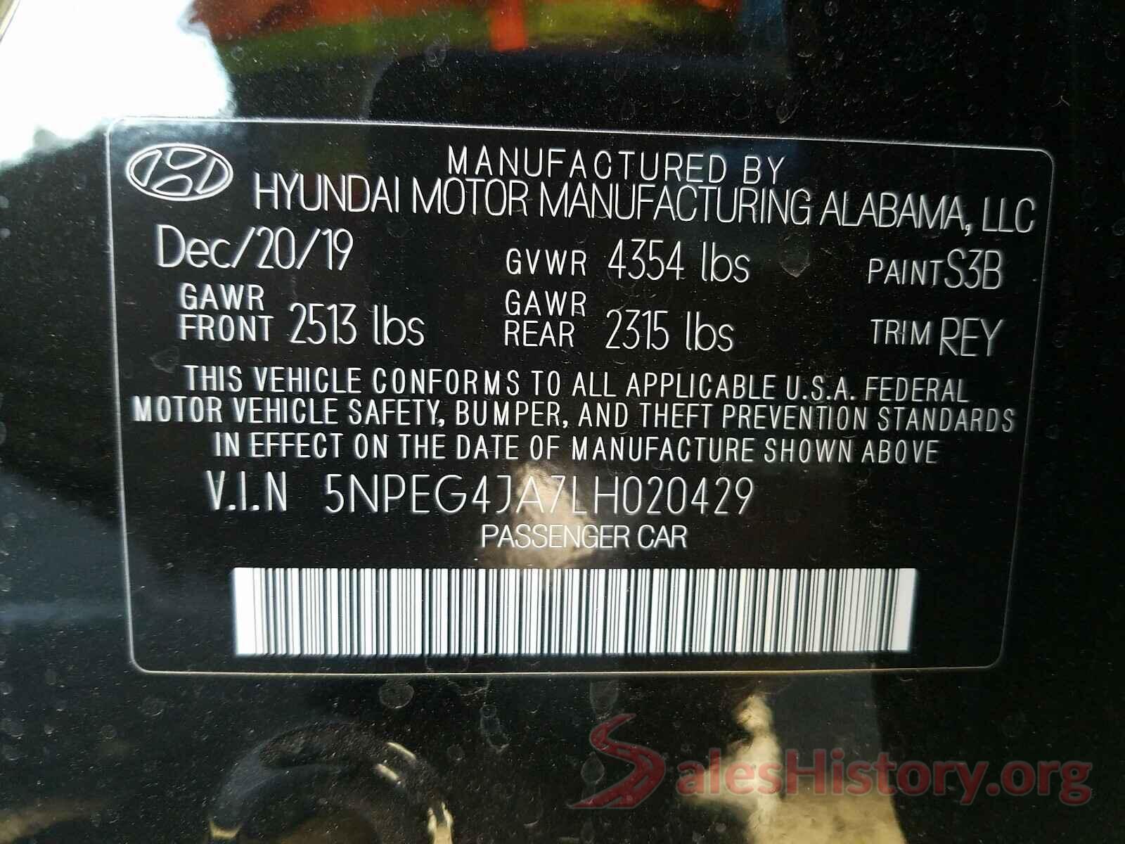 5NPEG4JA7LH020429 2020 HYUNDAI SONATA