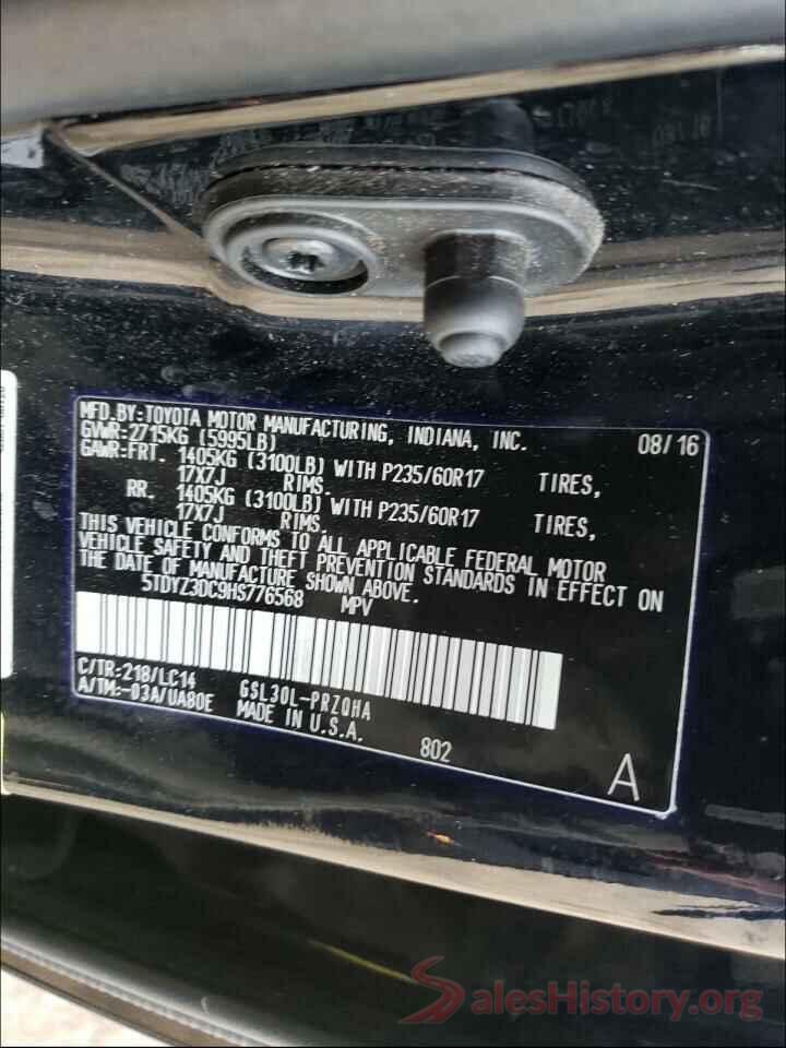 5TDYZ3DC9HS776568 2017 TOYOTA SIENNA