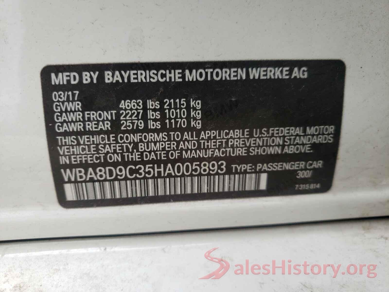 WBA8D9C35HA005893 2017 BMW 3 SERIES