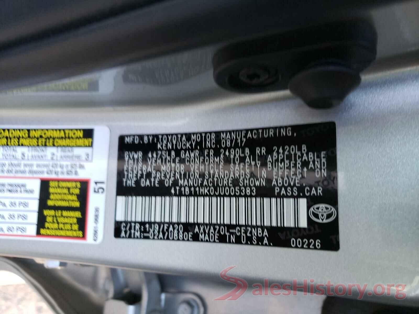 4T1B11HK0JU005383 2018 TOYOTA CAMRY