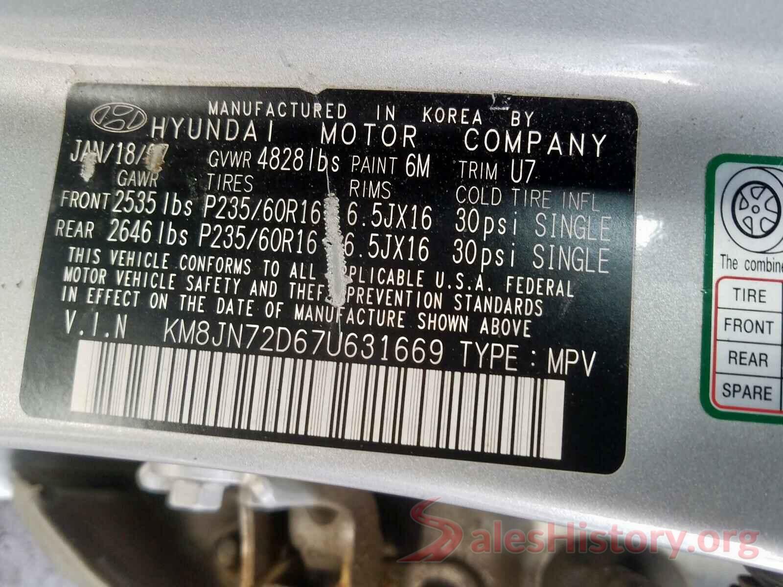 JA4AP3AU3JU001523 2007 HYUNDAI TUCSON