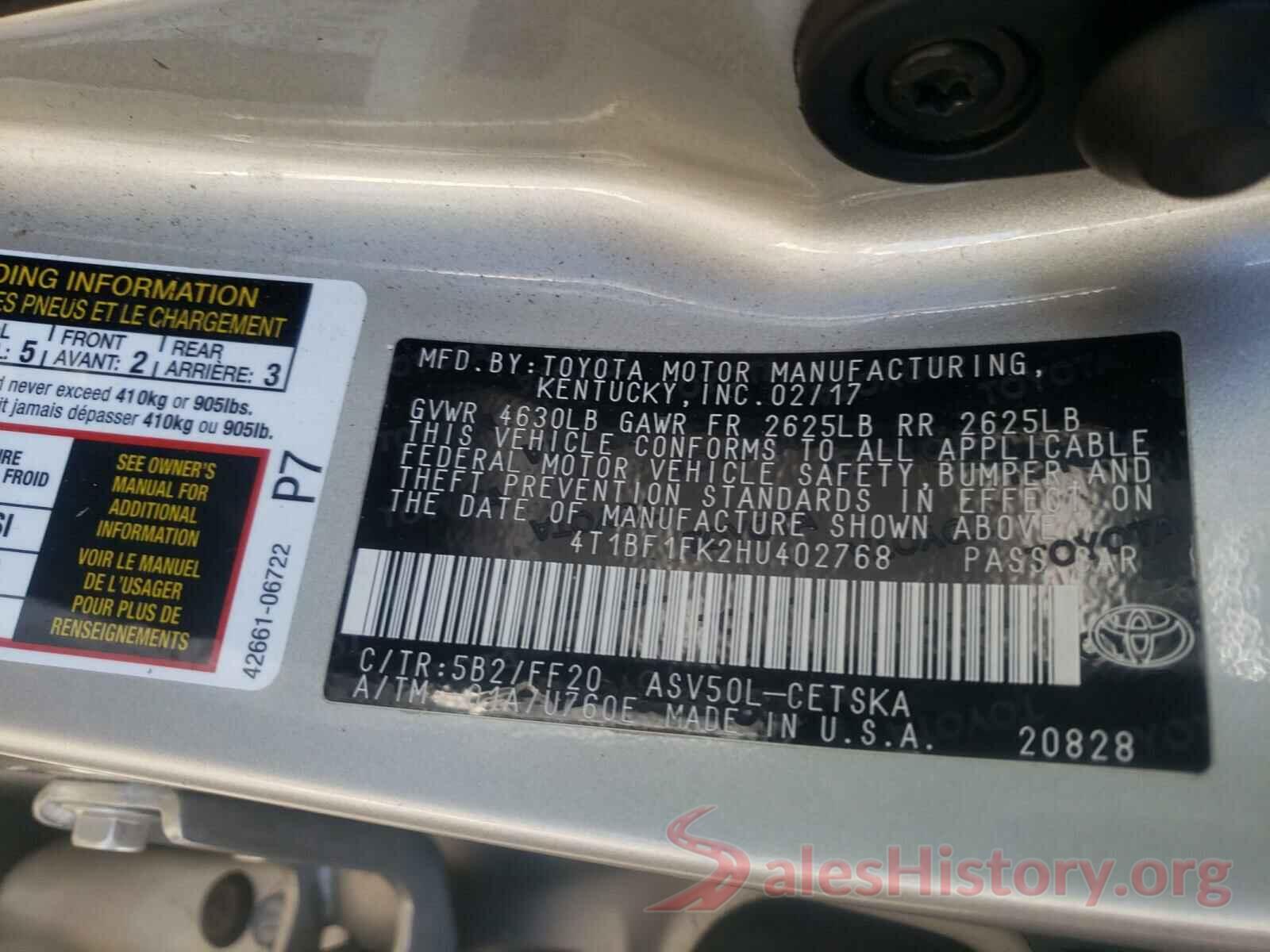 4T1BF1FK2HU402768 2017 TOYOTA CAMRY