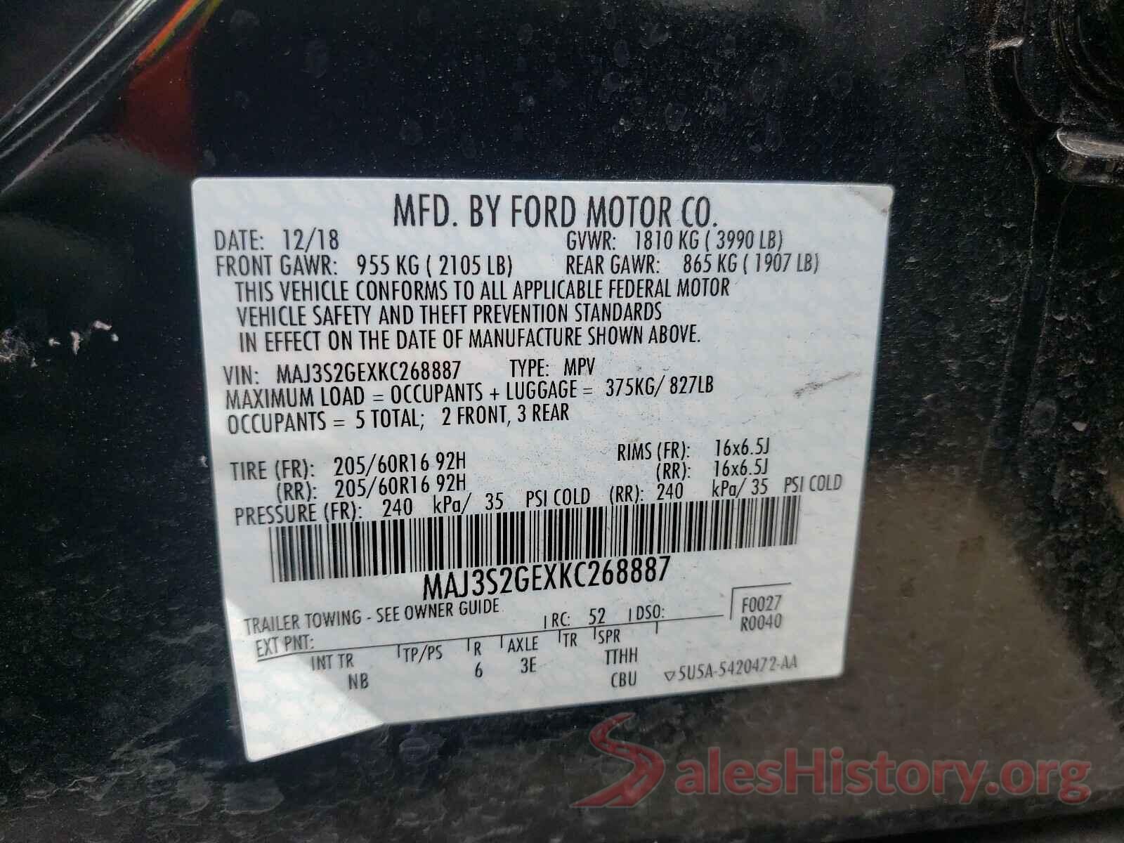 MAJ3S2GEXKC268887 2019 FORD ALL OTHER