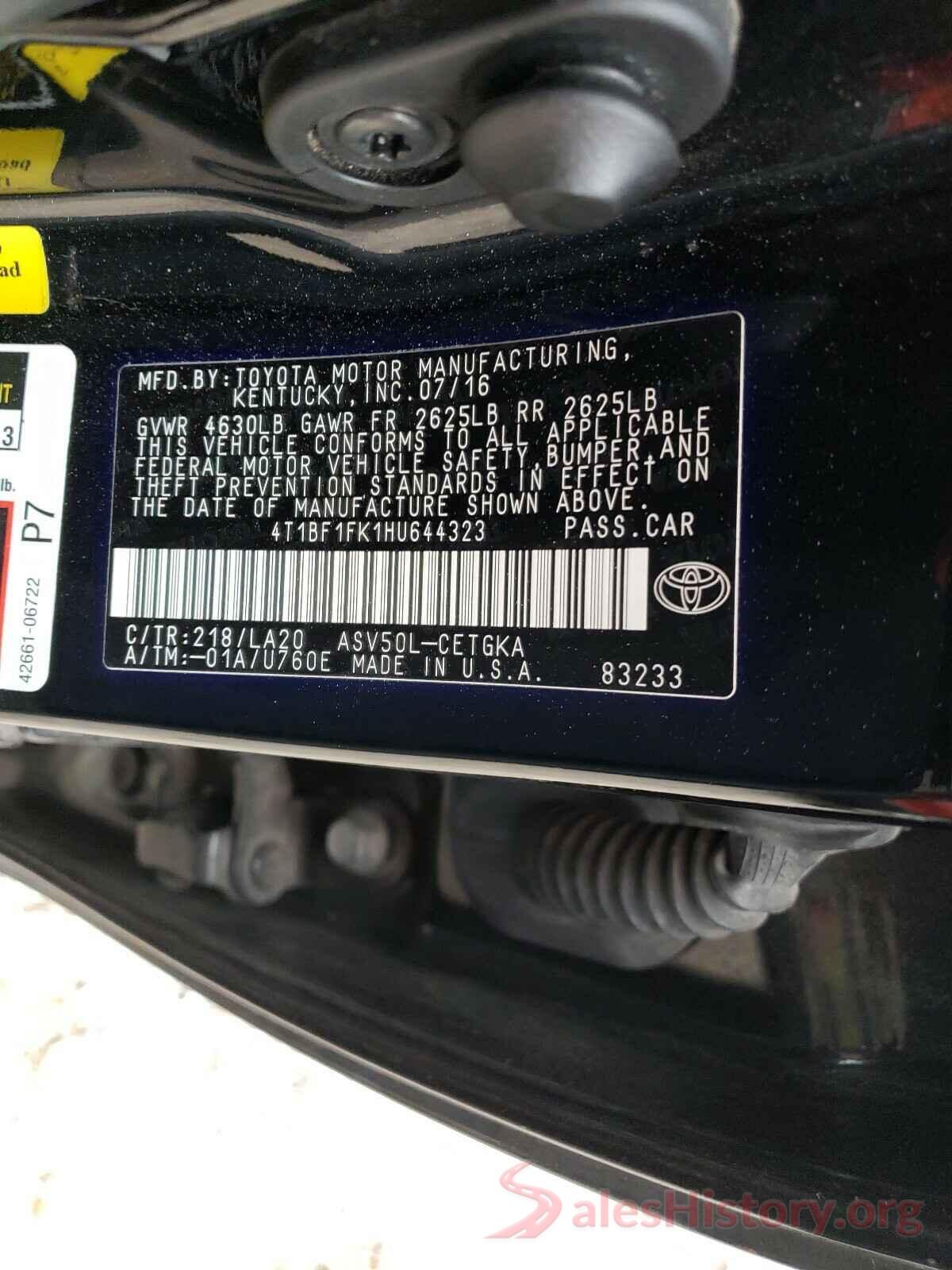 4T1BF1FK1HU644323 2017 TOYOTA CAMRY