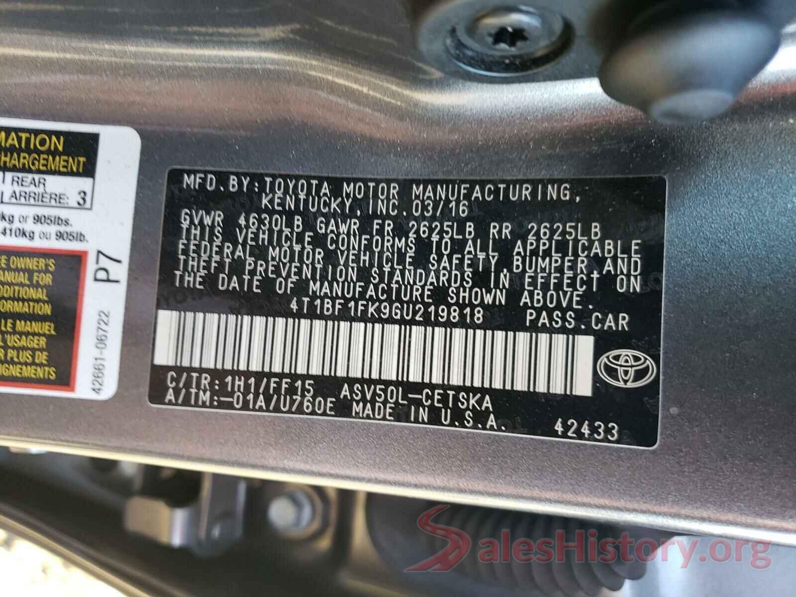 4T1BF1FK9GU219818 2016 TOYOTA CAMRY