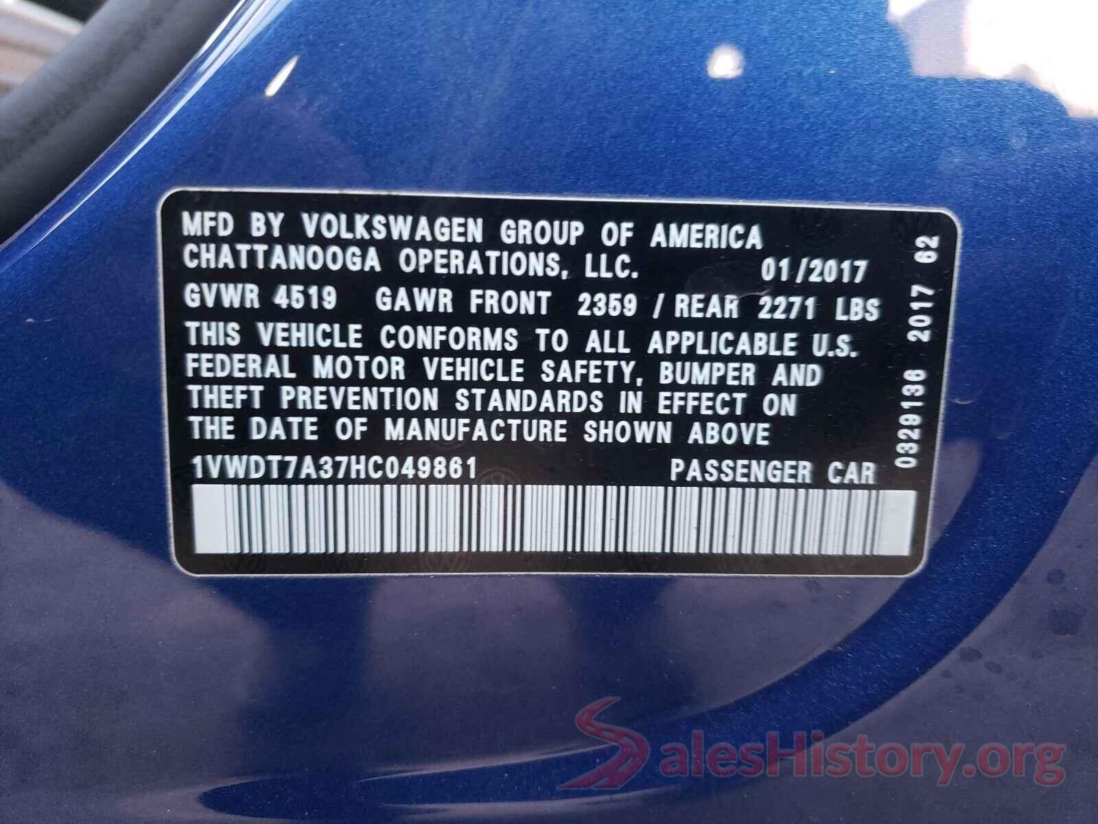 1VWDT7A37HC049861 2017 VOLKSWAGEN PASSAT