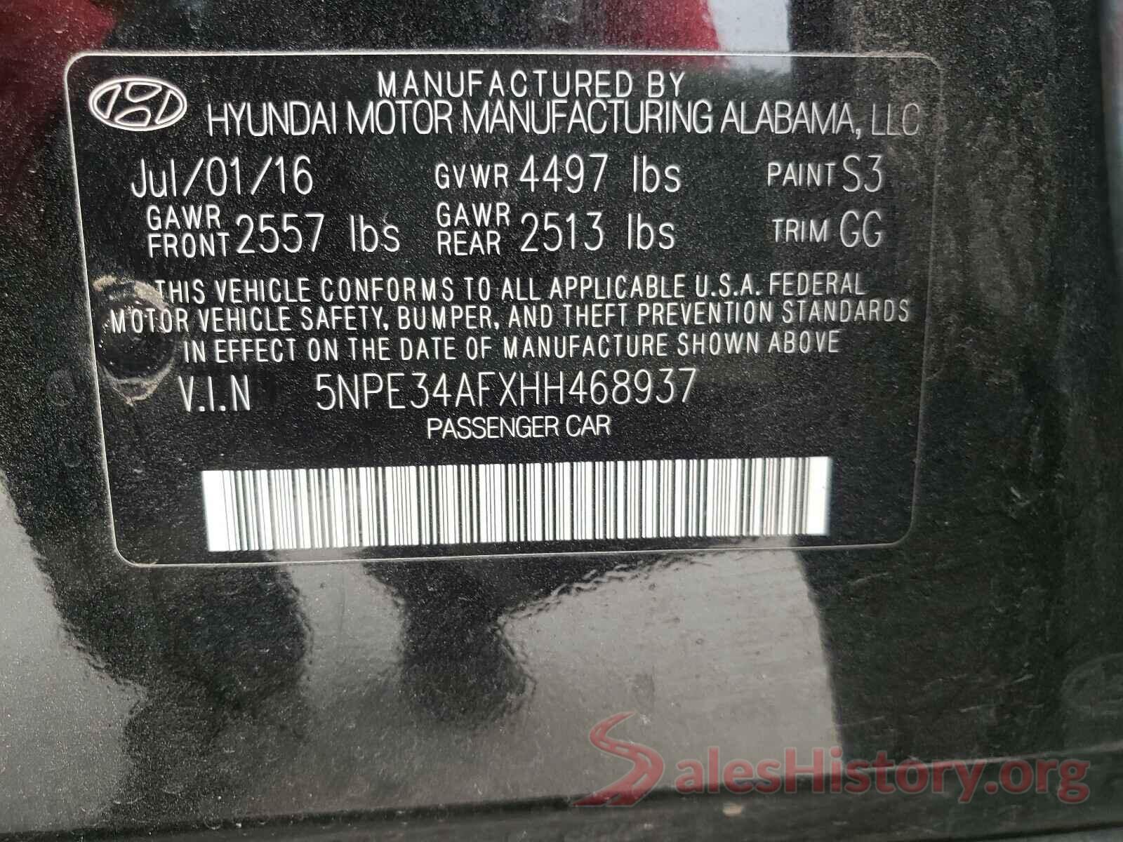 5NPE34AFXHH468937 2017 HYUNDAI SONATA