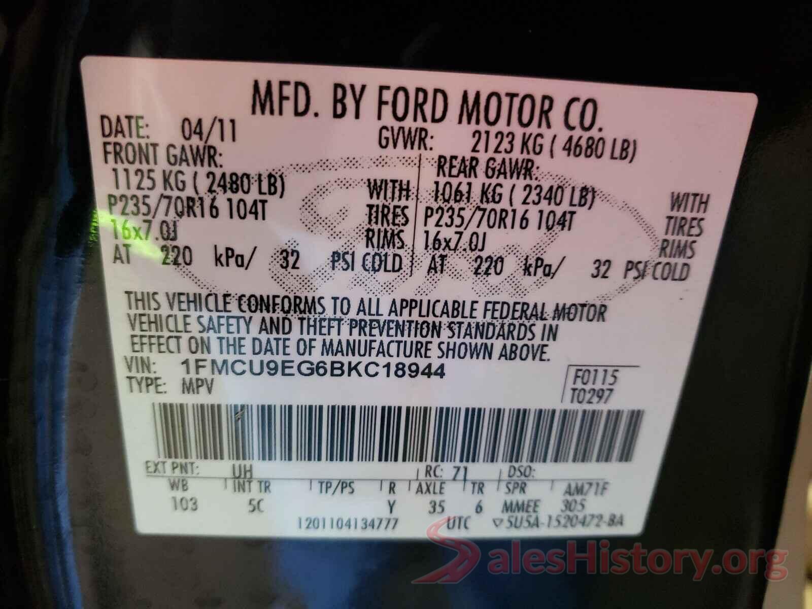 NMTKHMBX5JR038887 2011 FORD ESCAPE