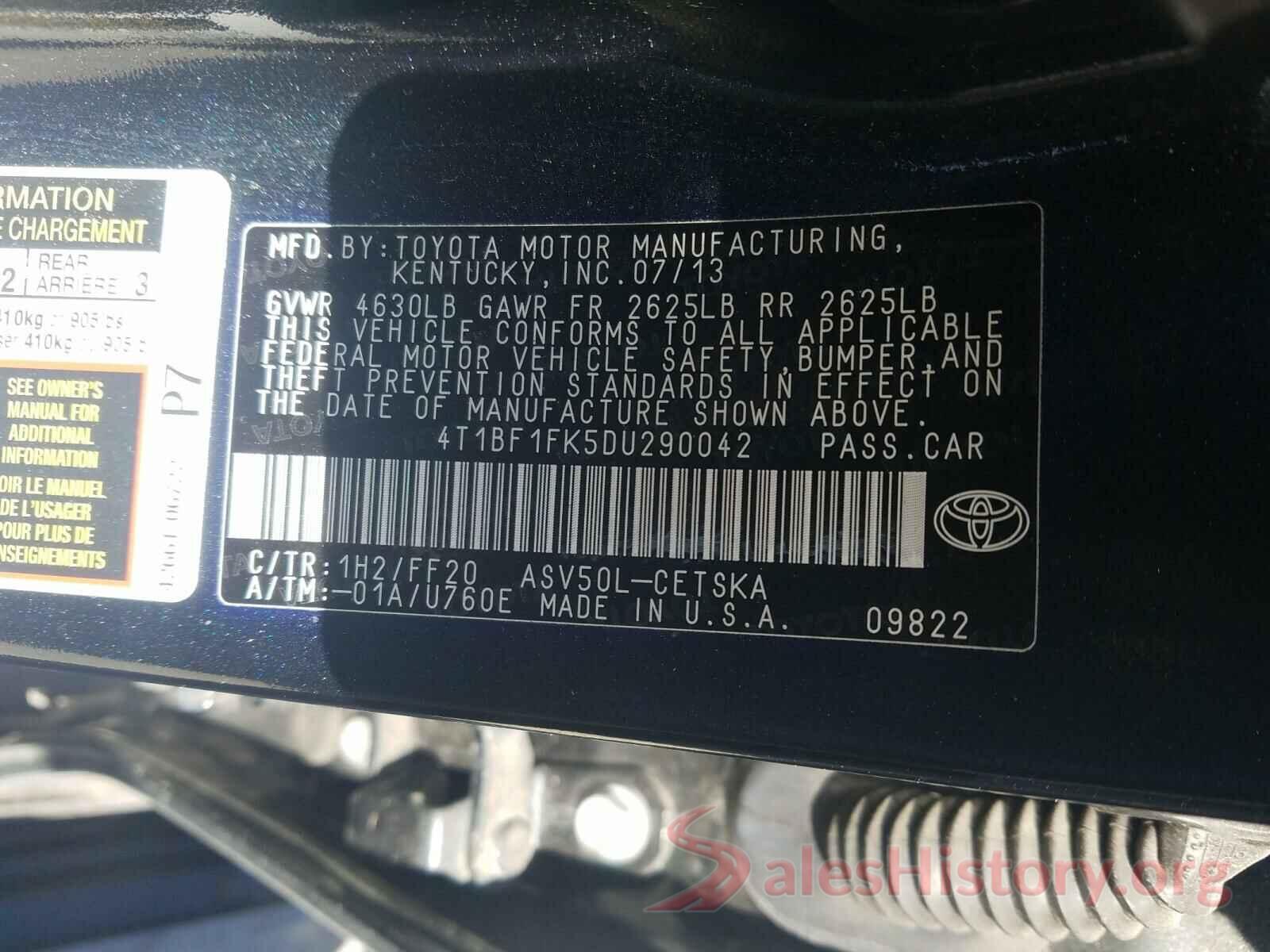 4T1BF1FK5DU290042 2013 TOYOTA CAMRY