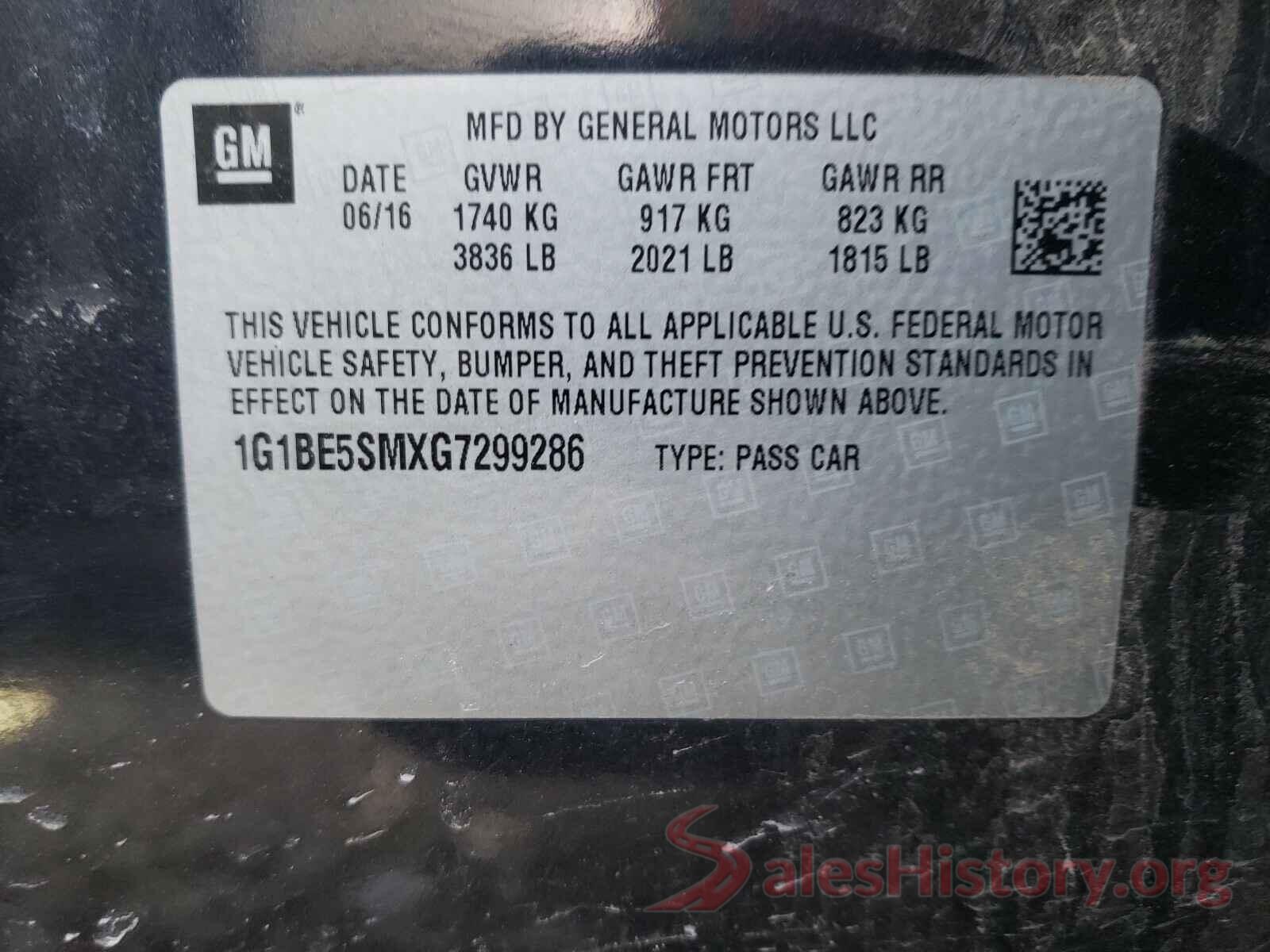 1G1BE5SMXG7299286 2016 CHEVROLET CRUZE