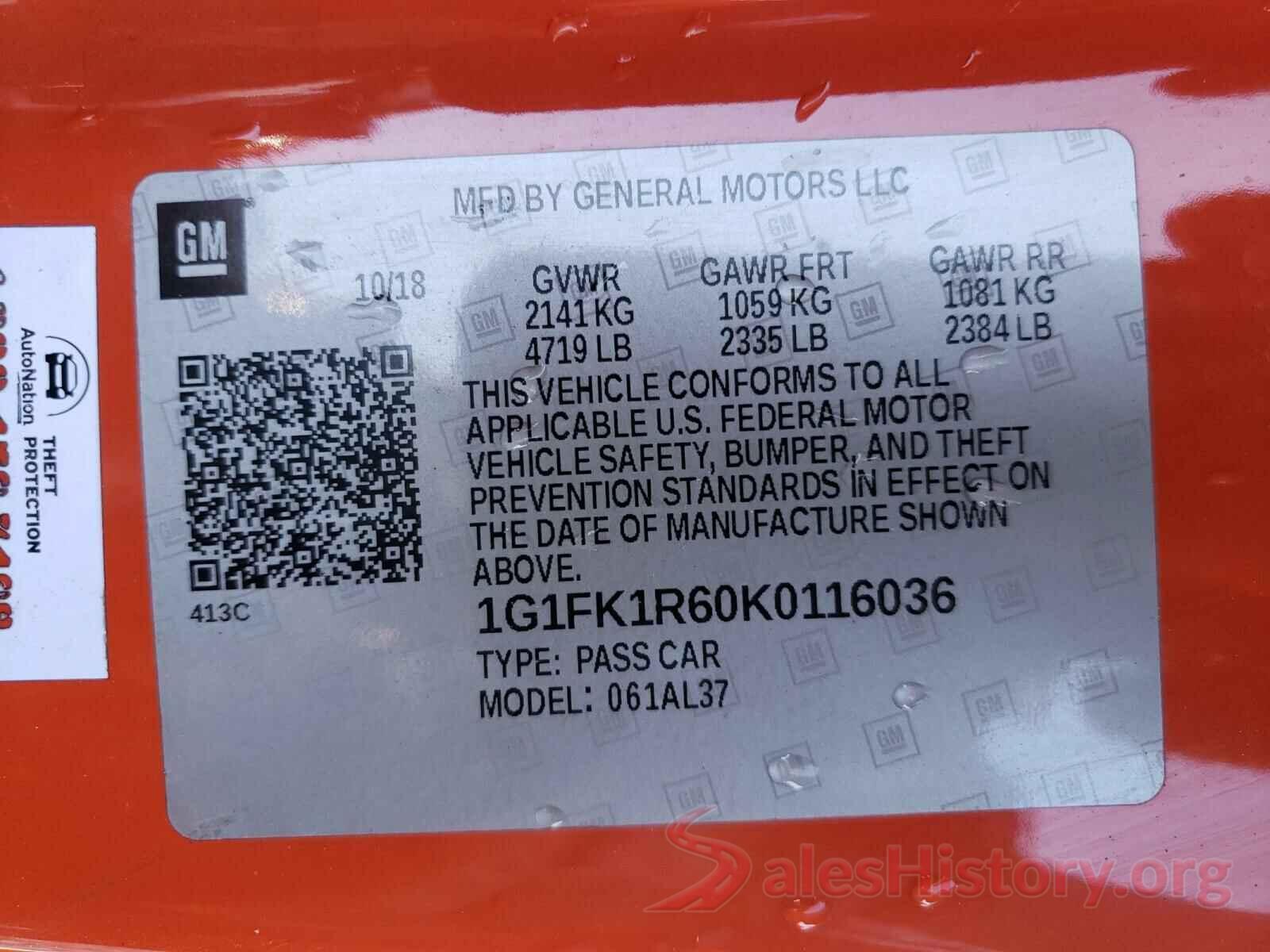 1G1FK1R60K0116036 2019 CHEVROLET CAMARO