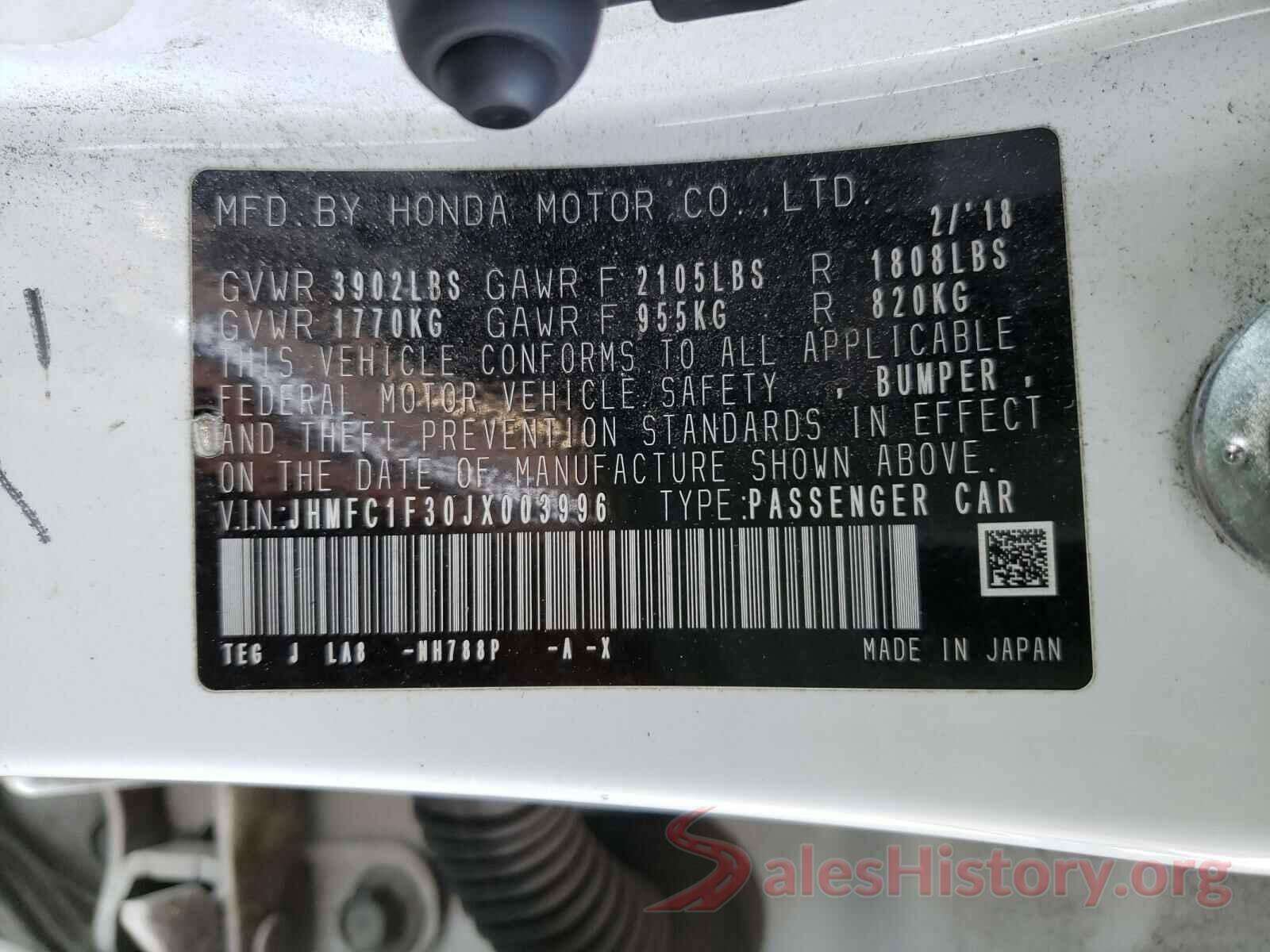 JHMFC1F30JX003996 2018 HONDA CIVIC