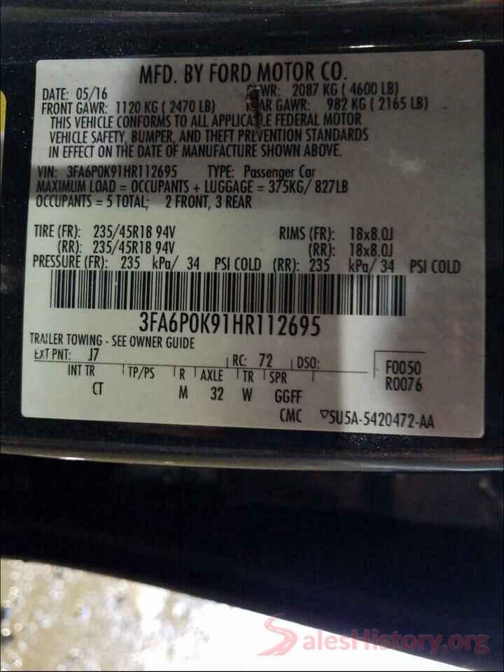 3FA6P0K91HR112695 2017 FORD FUSION