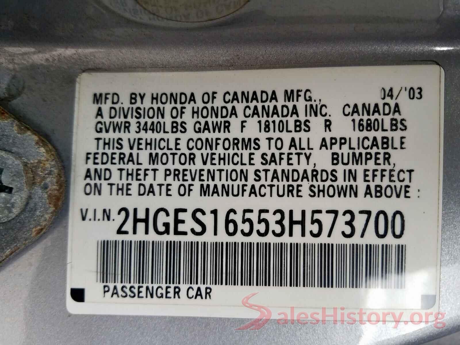 JTMBFREV0HJ148560 2003 HONDA CIVIC