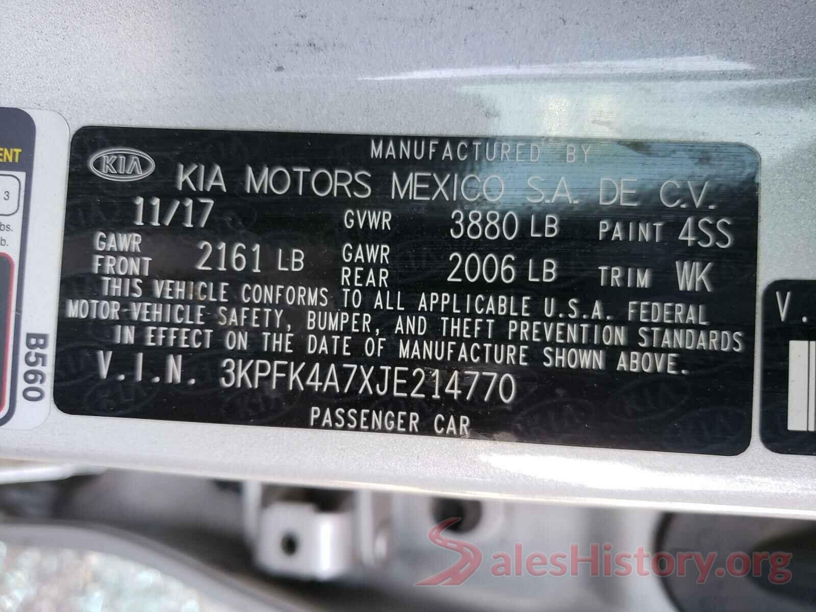 3KPFK4A7XJE214770 2018 KIA FORTE