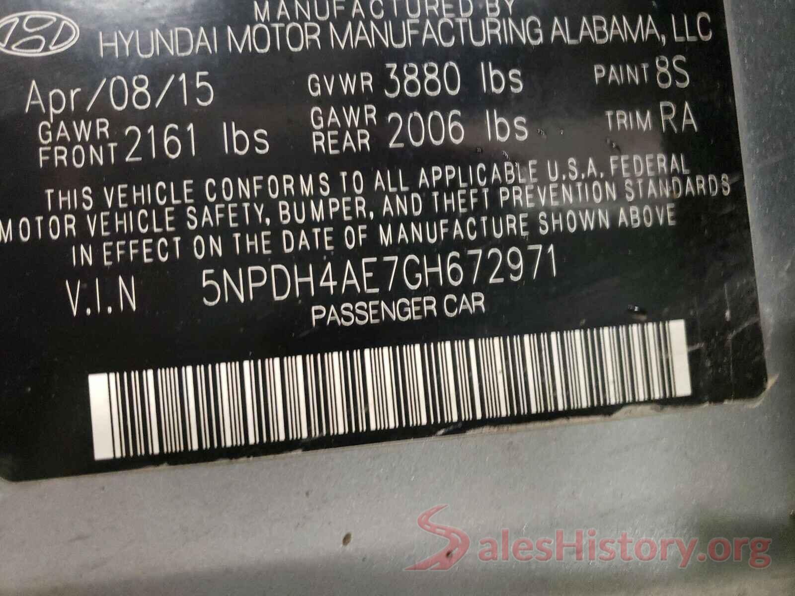 5NPDH4AE7GH672971 2016 HYUNDAI ELANTRA