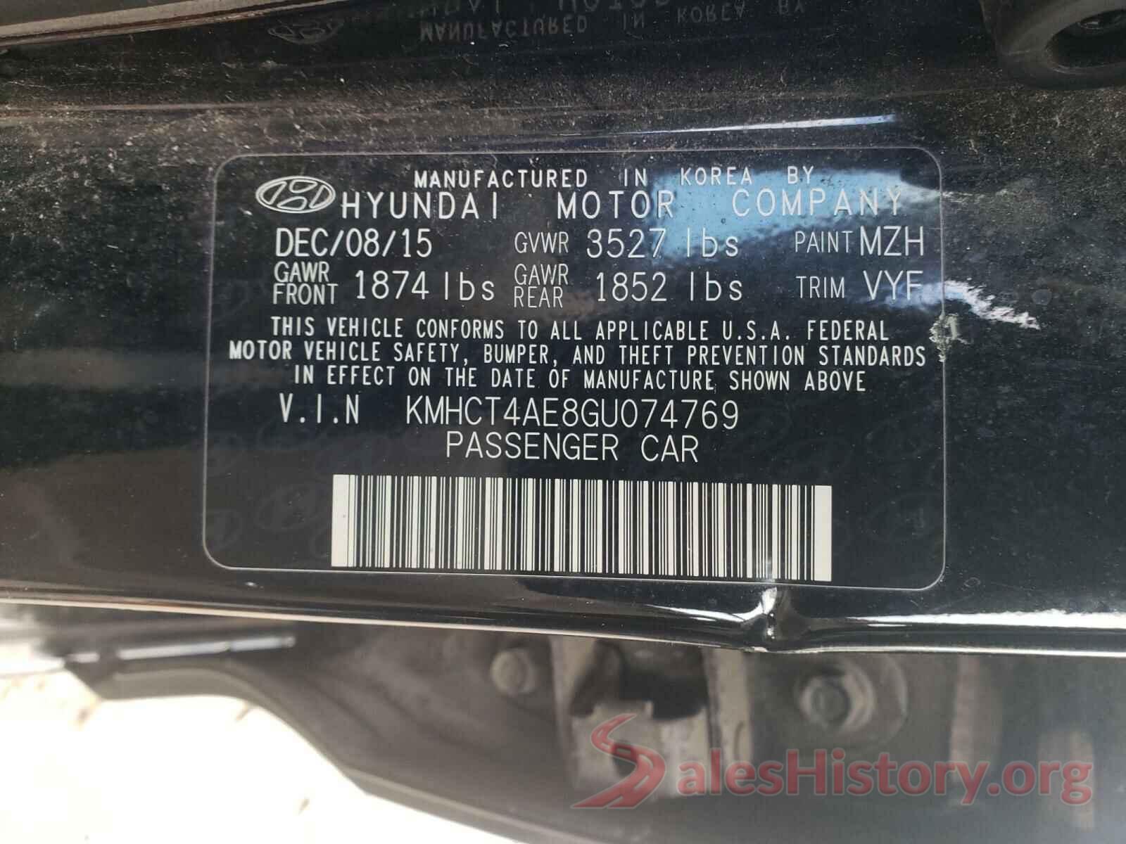 KMHCT4AE8GU074769 2016 HYUNDAI ACCENT