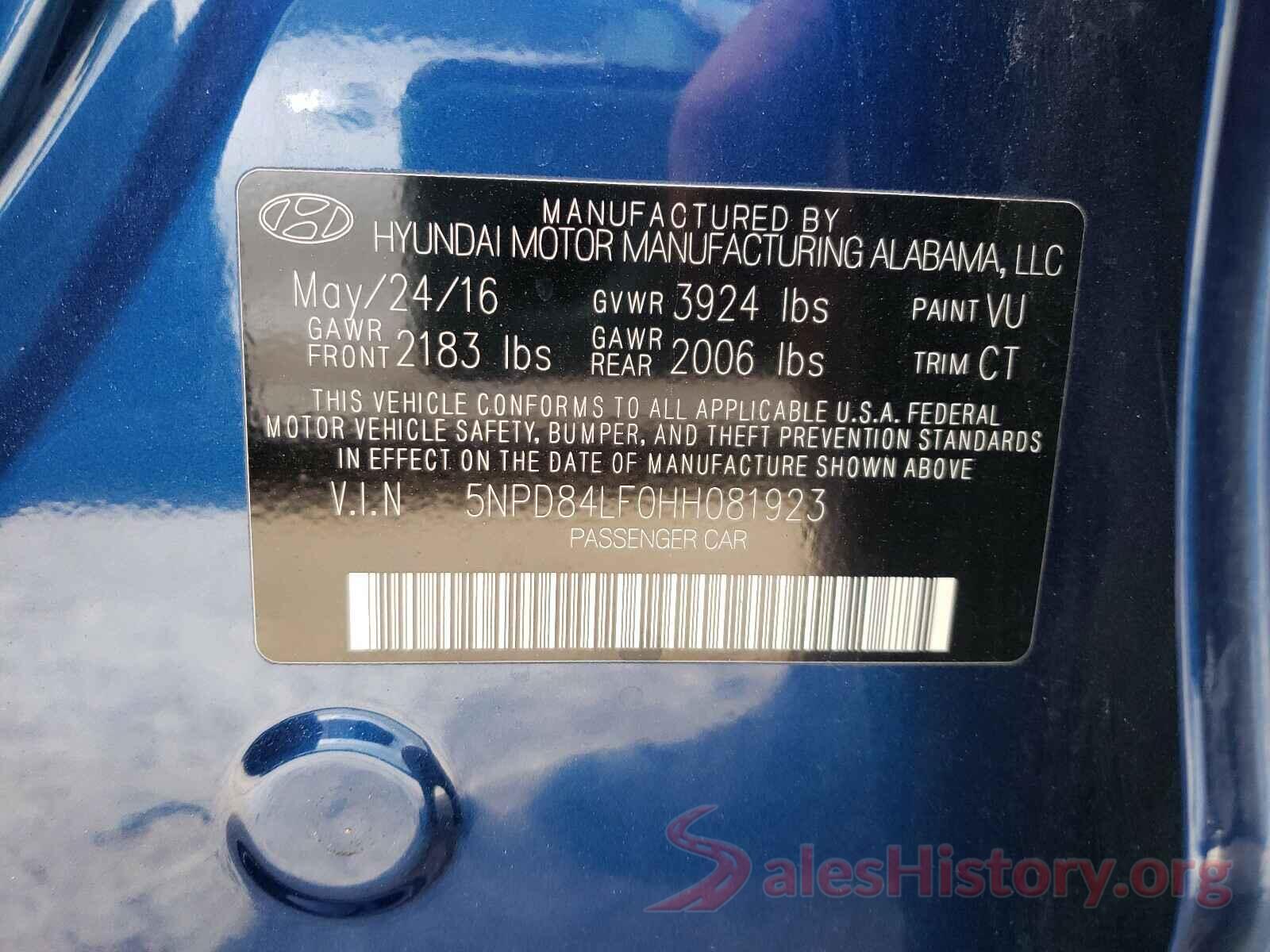 5NPD84LF0HH081923 2017 HYUNDAI ELANTRA