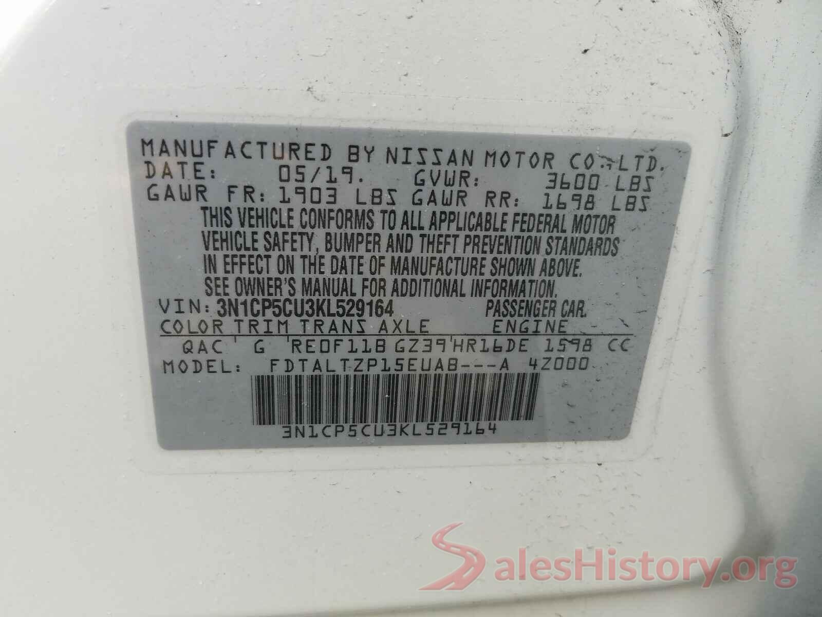 3N1CP5CU3KL529164 2019 NISSAN KICKS