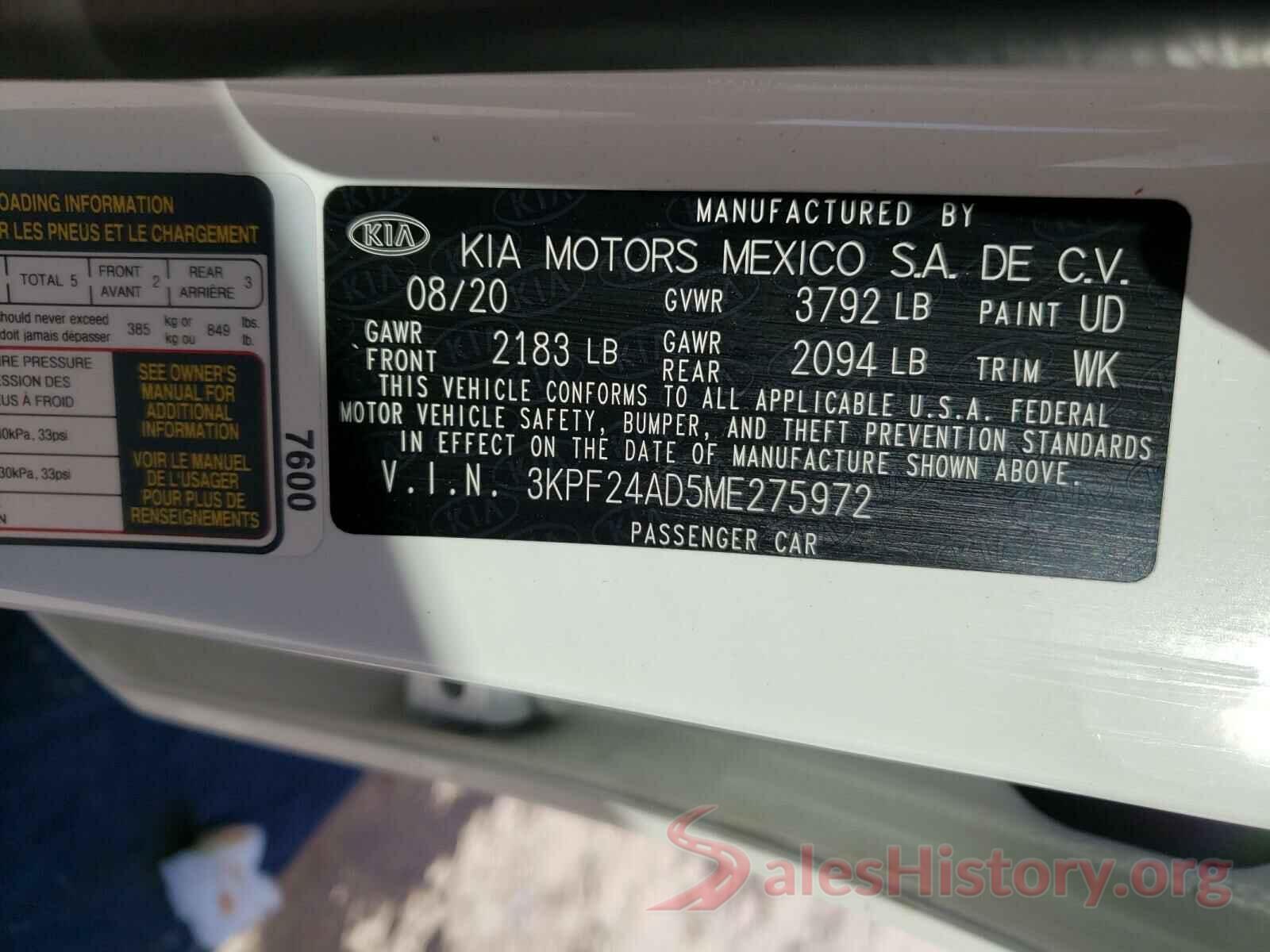 3KPF24AD5ME275972 2021 KIA FORTE