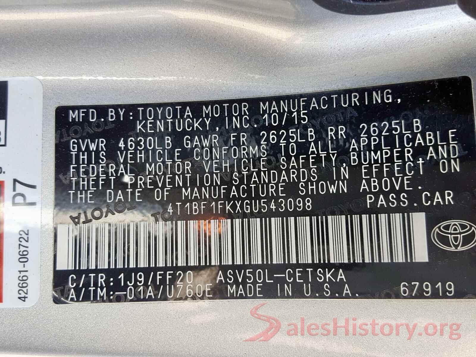 3VWC57BU0MM001852 2016 TOYOTA CAMRY