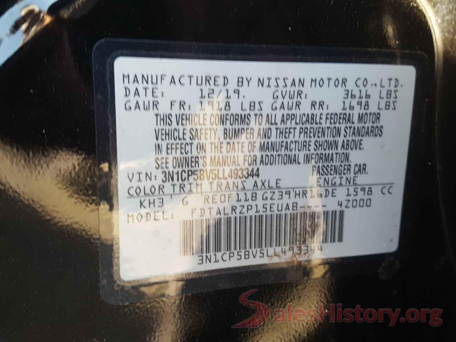 3N1CP5BV5LL493344 2020 NISSAN KICKS