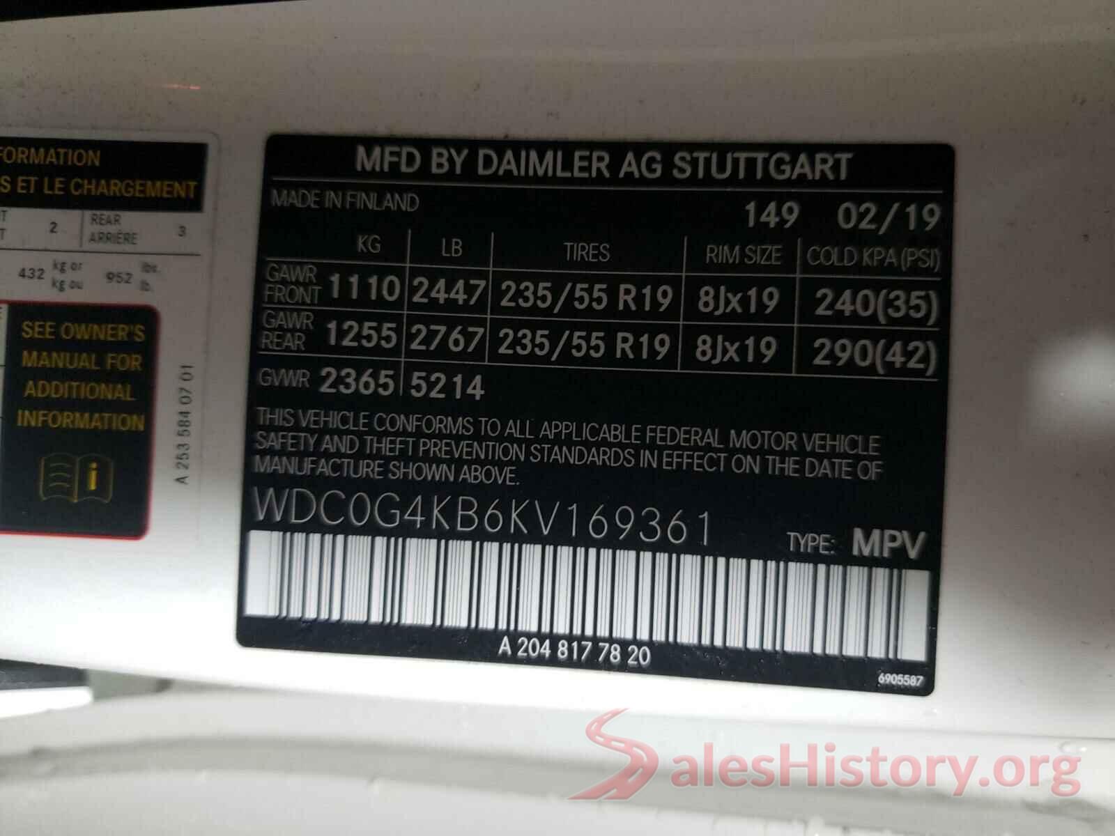 WDC0G4KB6KV169361 2019 MERCEDES-BENZ G CLASS