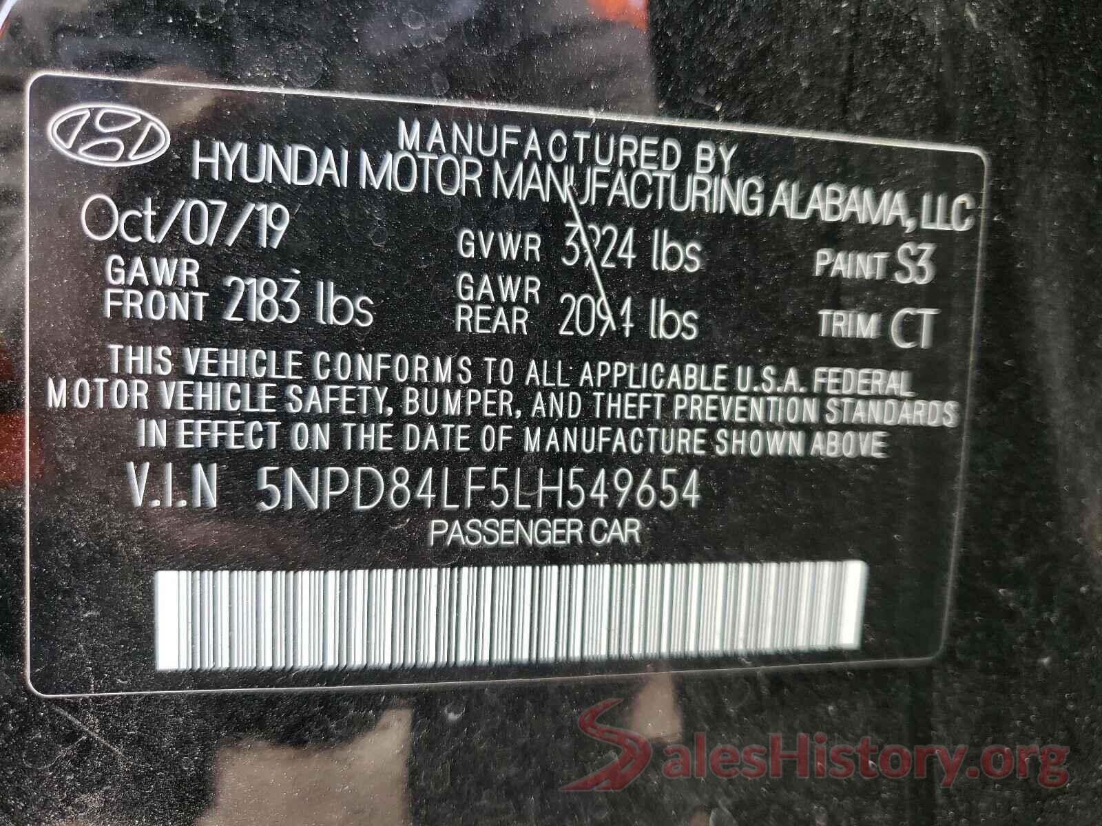 5NPD84LF5LH549654 2020 HYUNDAI ELANTRA