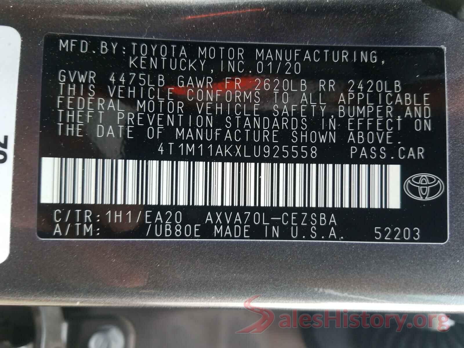 4T1M11AKXLU925558 2020 TOYOTA CAMRY