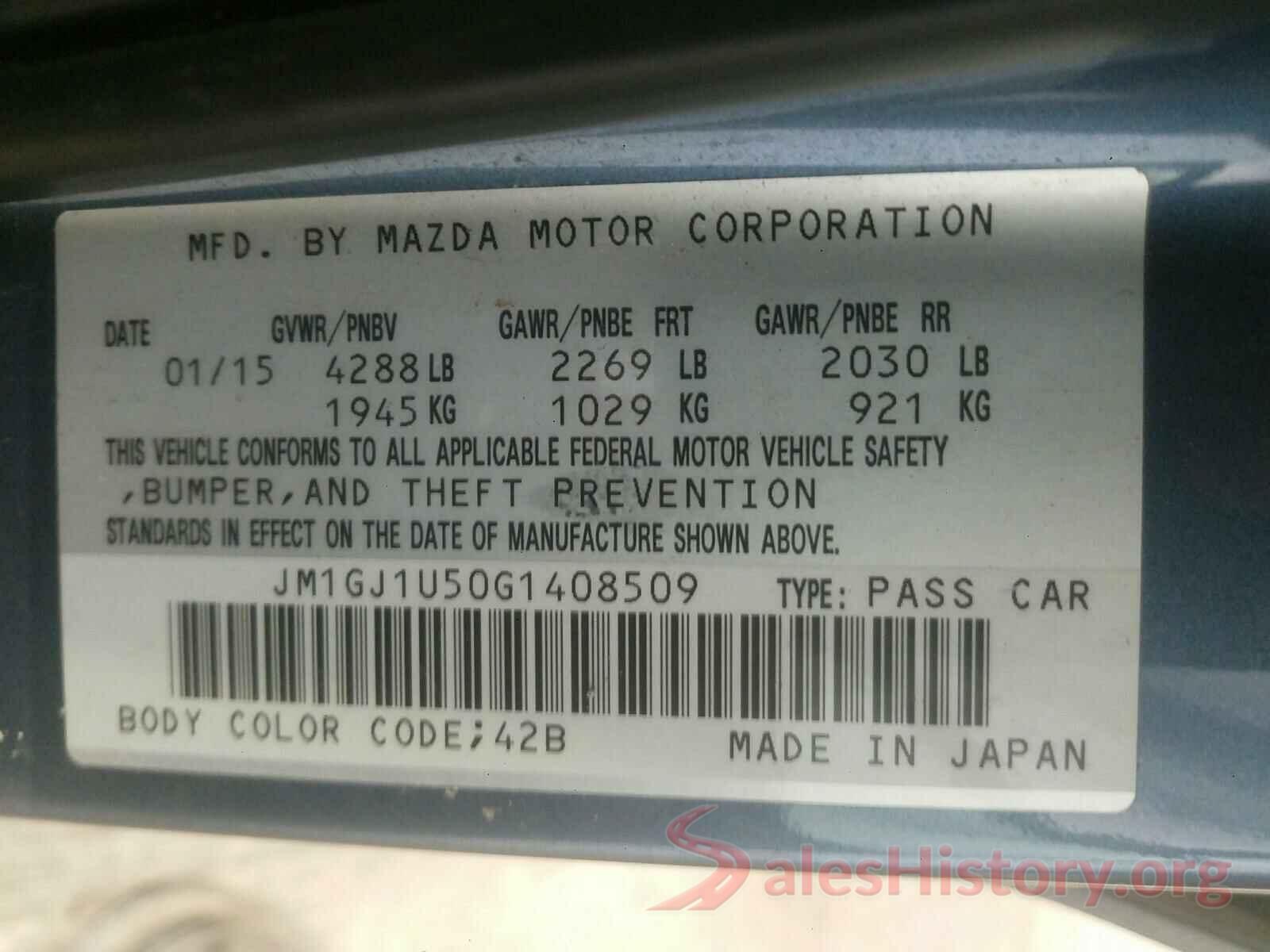 JM1GJ1U50G1408509 2016 MAZDA 6