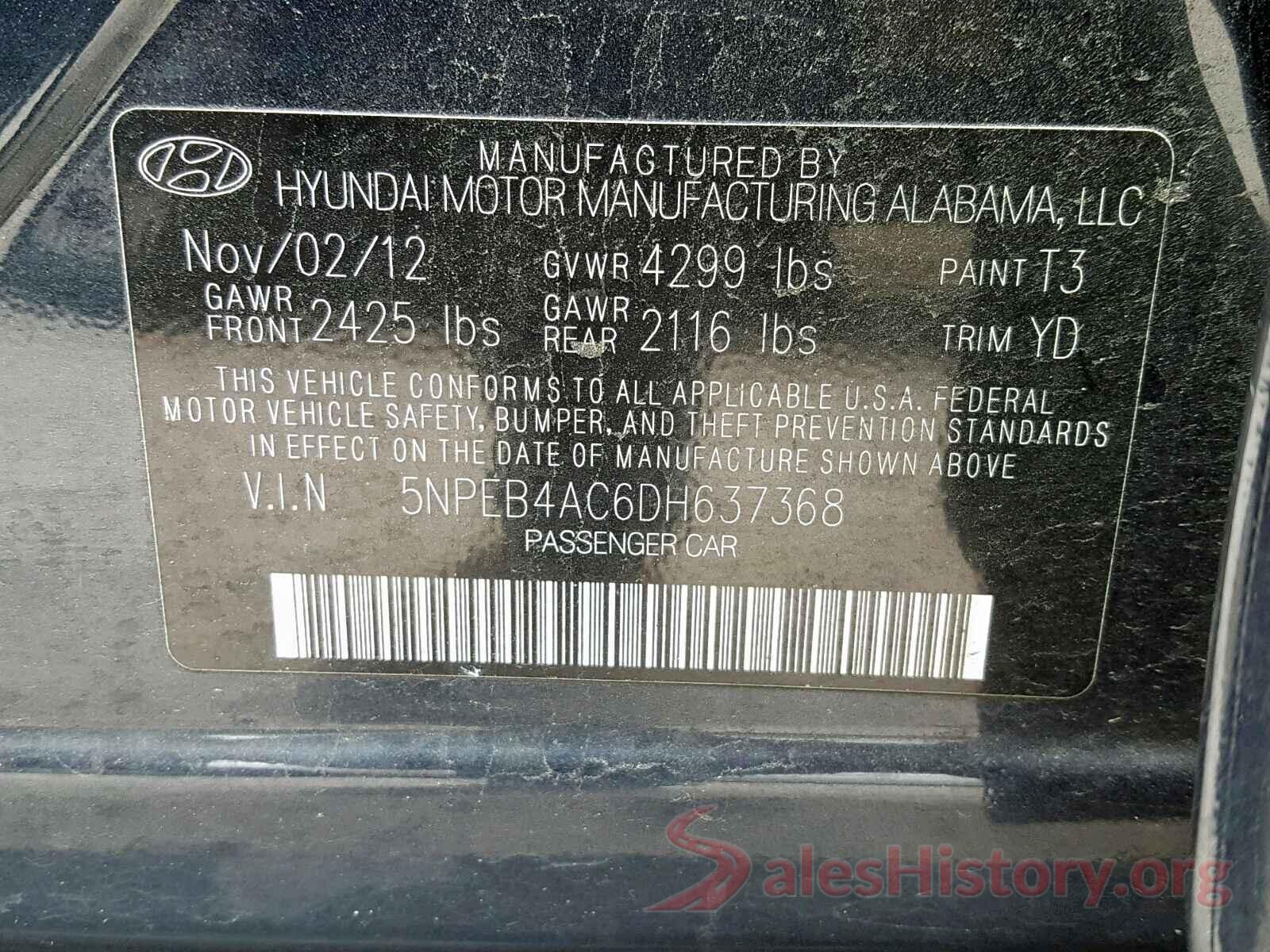 1N4AL3AP6GC269806 2013 HYUNDAI SONATA