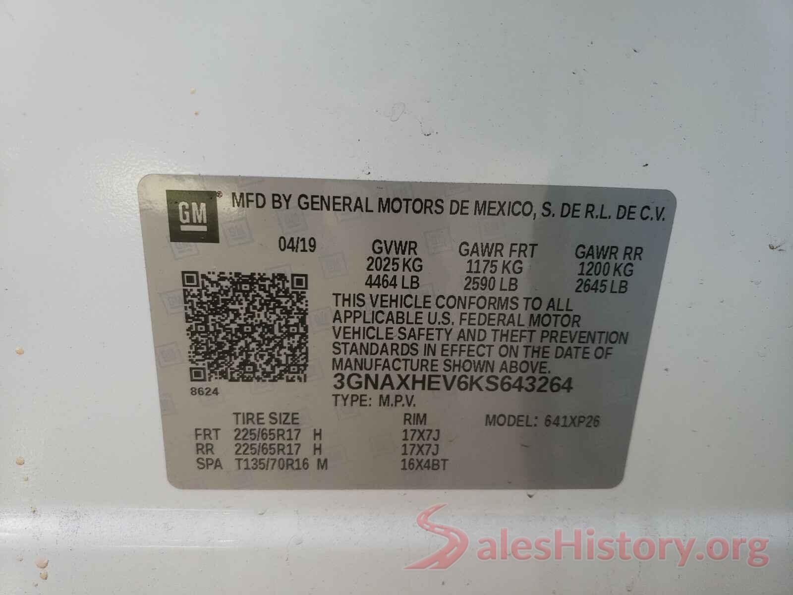 3GNAXHEV6KS643264 2019 CHEVROLET EQUINOX