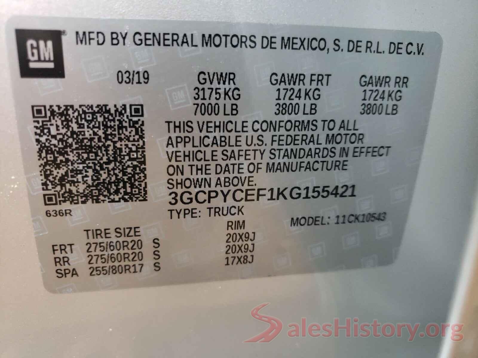 3GCPYCEF1KG155421 2019 CHEVROLET SILVERADO