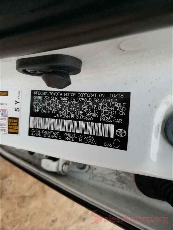 JTDKBRFU8H3032626 2017 TOYOTA PRIUS