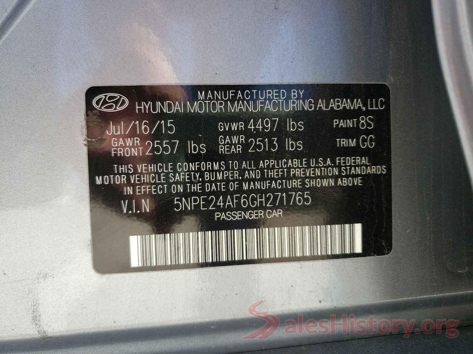 5NPE24AF6GH271765 2016 HYUNDAI SONATA