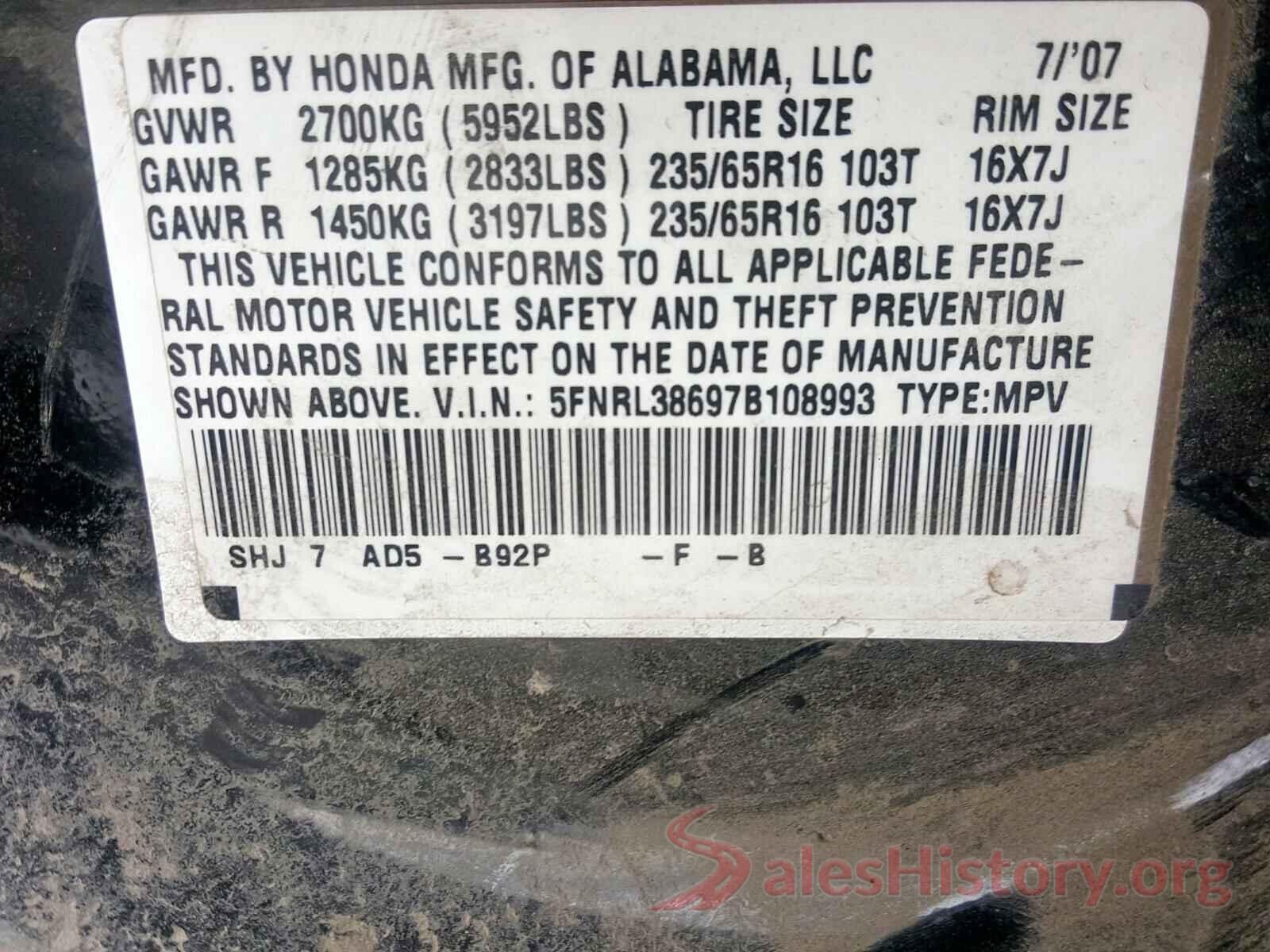 JM1BM1W7XG1328182 2007 HONDA ODYSSEY