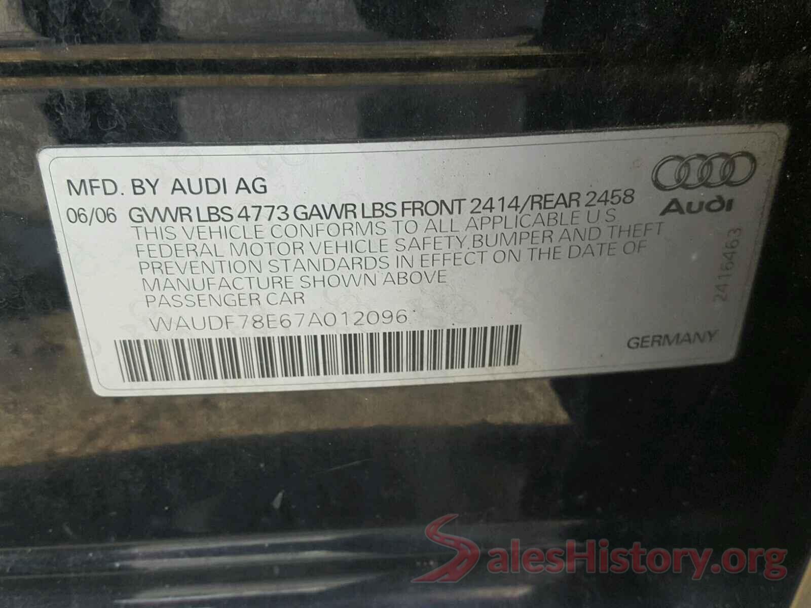 ZACCJBBT6GPC70805 2007 AUDI A4