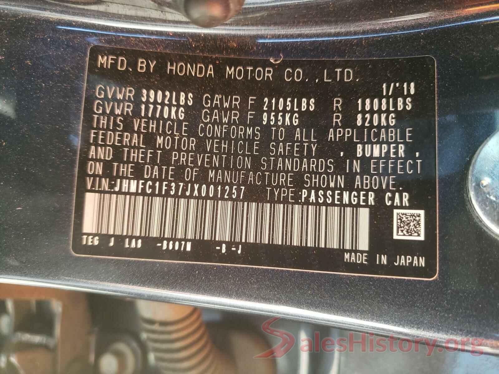 JHMFC1F37JX001257 2018 HONDA CIVIC